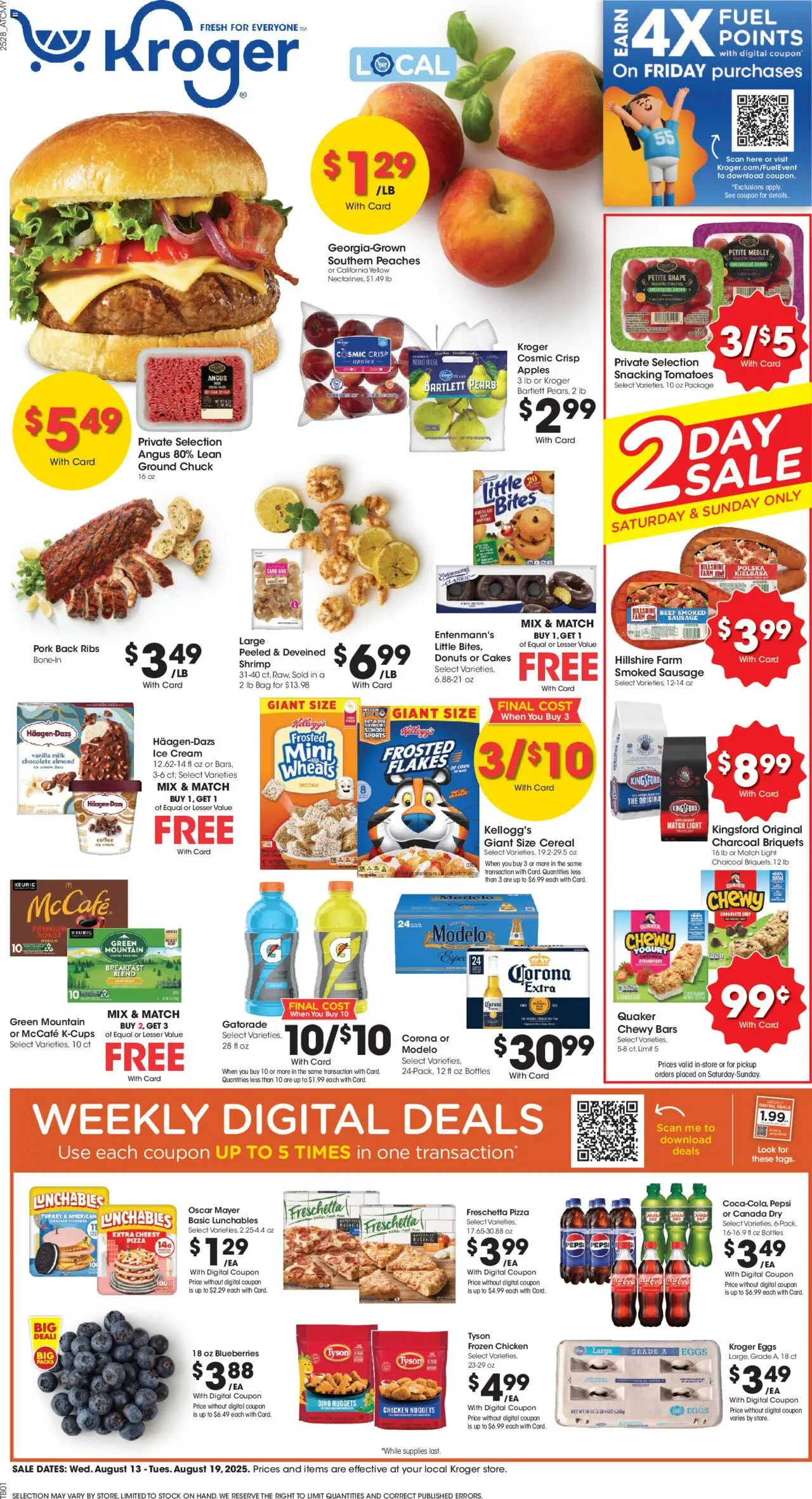 Kroger Weekly Ad - valid from 13.08.2025 | Page: 1 | Products: Apples, Tomatoes, Beef, Bag