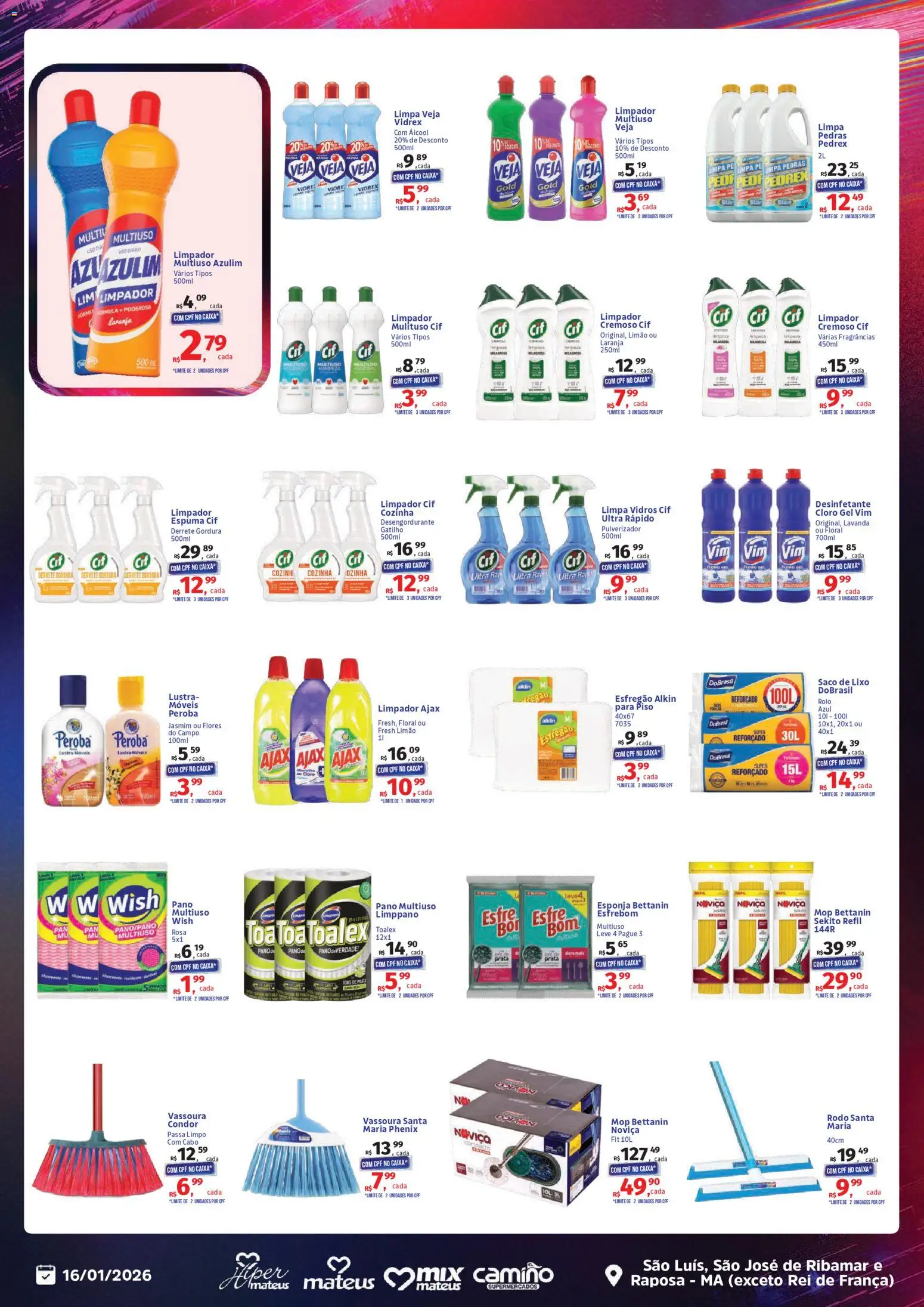 Mateus Folheto - válido de 16.01.2026 | Página: 10 | Produtos: Mop, Esponja, Desengordurante, Cabo