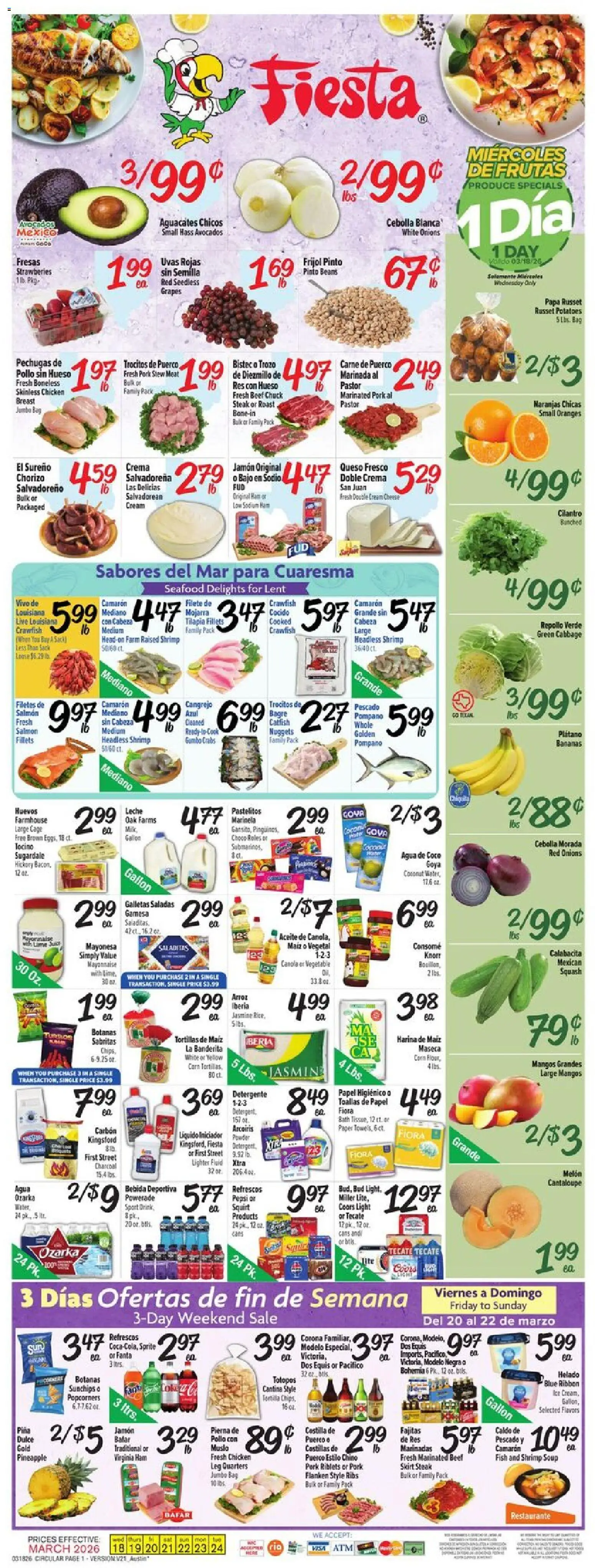Fiesta Mart Weekly Ad - valid from 18.03.2026 | Page: 1 | Products: Squash, Bath, Juice, Pork