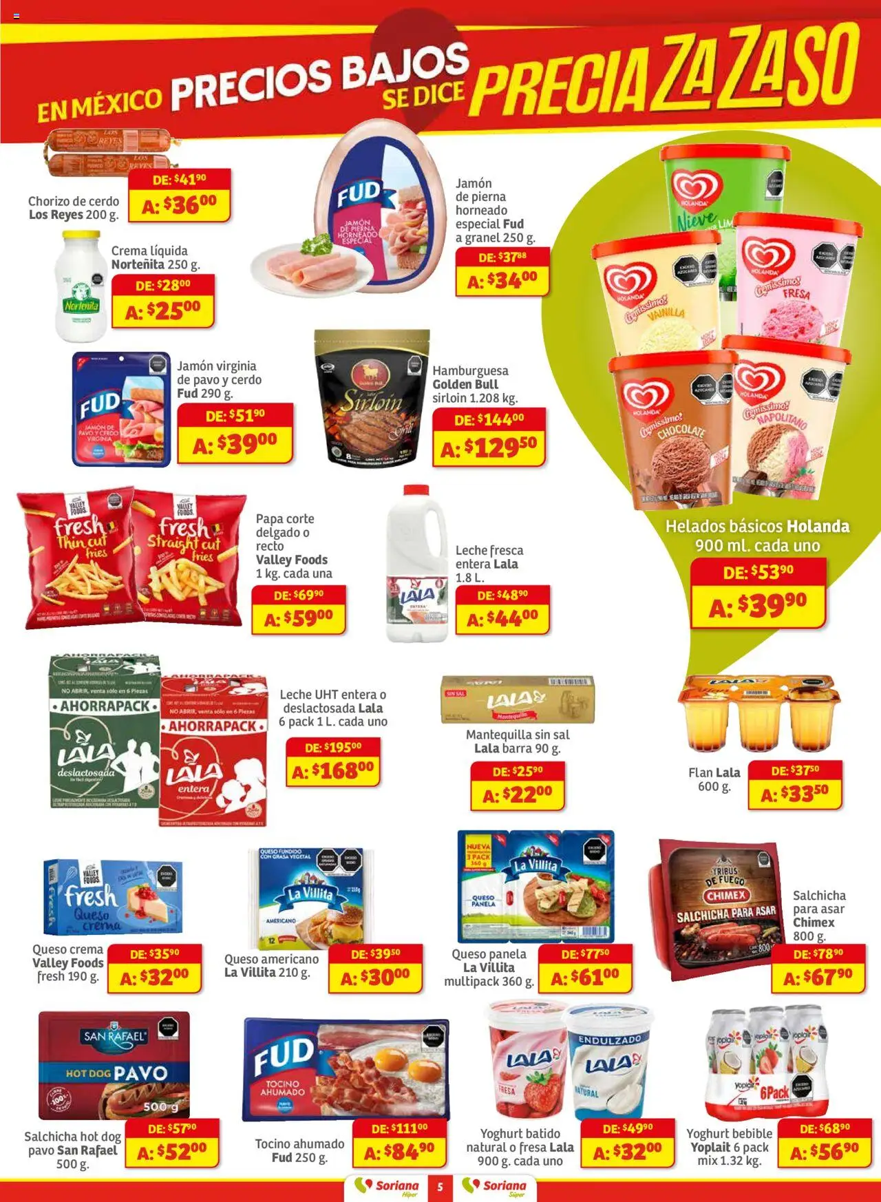 Nuevas ofertas de Soriana válidas en toda la República Mexicana desde el 01.08.2025. ¡Encuentra las mejores ofertas en Soriana - Preciazazaso Híper: Chi, Coah, Dur, NL, SLP, Tama, Zac! | Página: 5 | Productos: Tocino, Crema, Chorizo, Barra