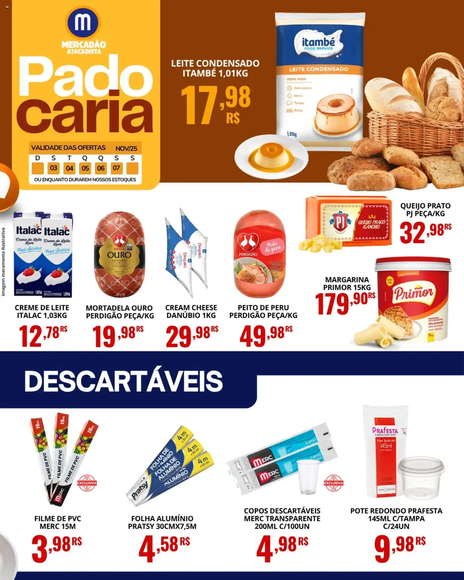 Mercadão Atacadista Folheto - válido de 03.11.2025 | Página: 2 | Produtos: filme de PVC, Copos descartáveis, Mortadela, Cream cheese