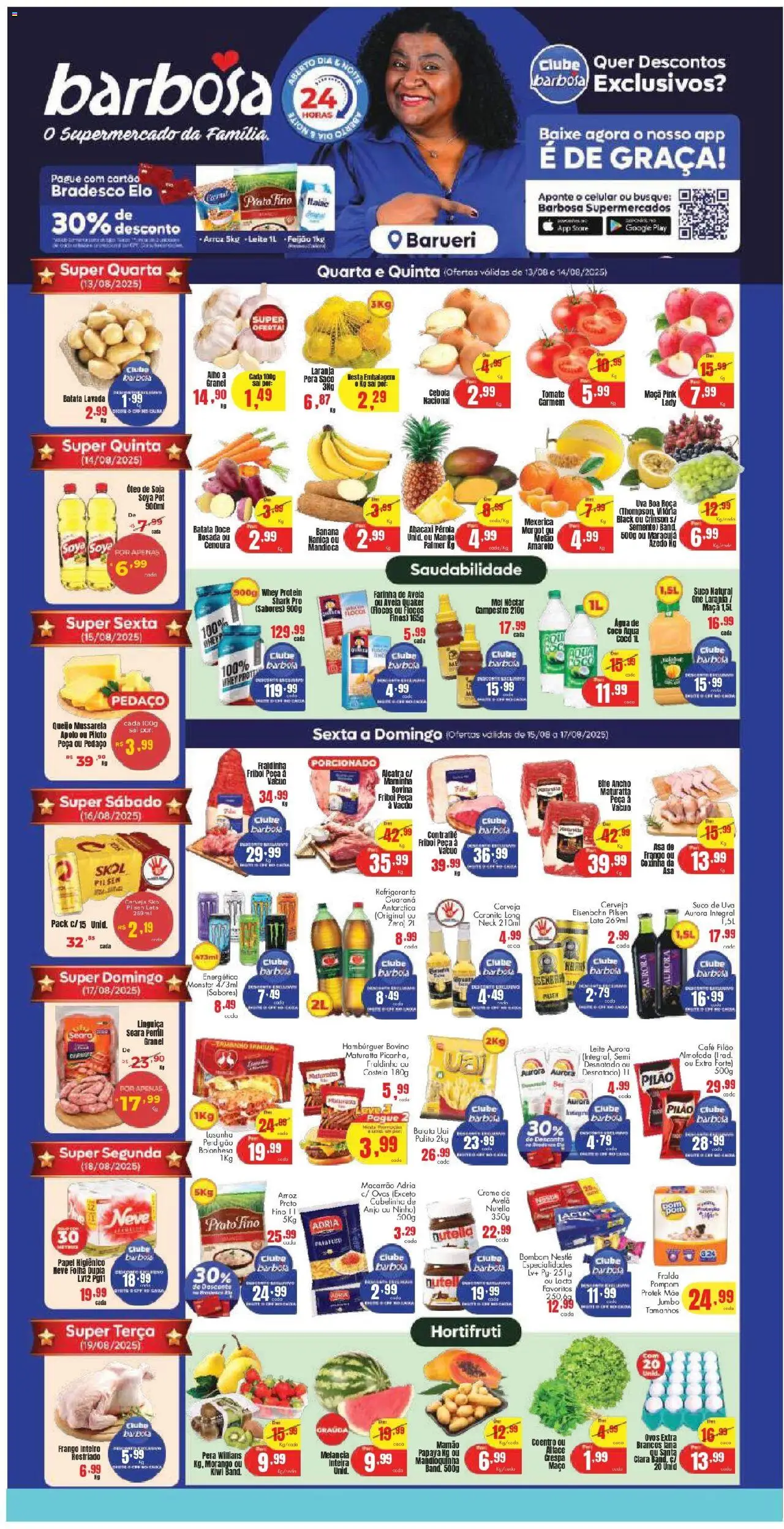 Barbosa Supermercados Folheto - válido de 13.08.2025 | Página: 1 | Produtos: Cebola, Queijo, Alface, Aveia