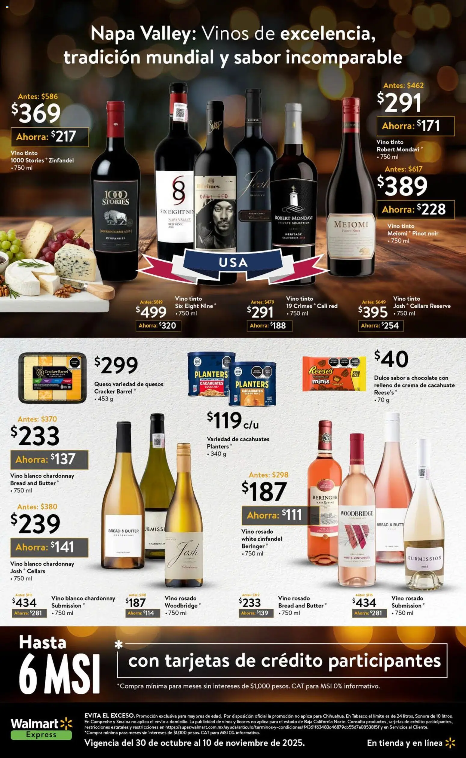 Nuevas ofertas de Walmart Express válidas en toda la República Mexicana desde el 30.10.2025. ¡Encuentra las mejores ofertas en Walmart Express folleto! | Página: 5 | Productos: Cacahuate, Crema, Queso, Vino