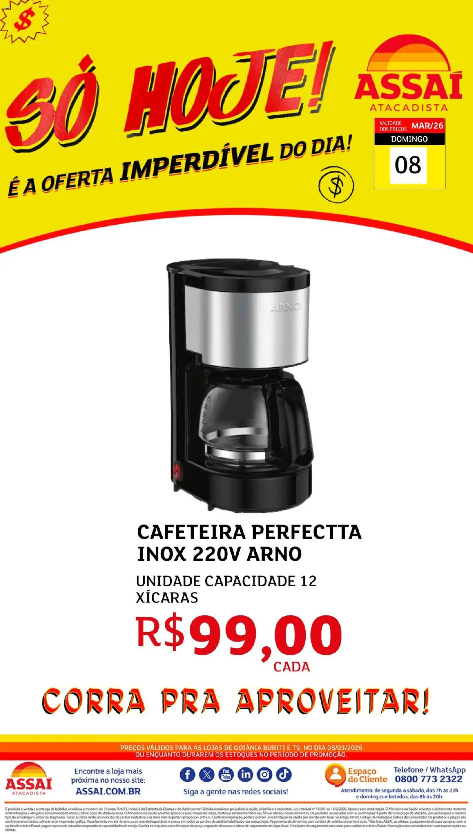 Assaí Atacadista Folheto - válido de 08.03.2026 | Página: 1 | Produtos: Cafeteira, Xícaras, Bebida, Telefone