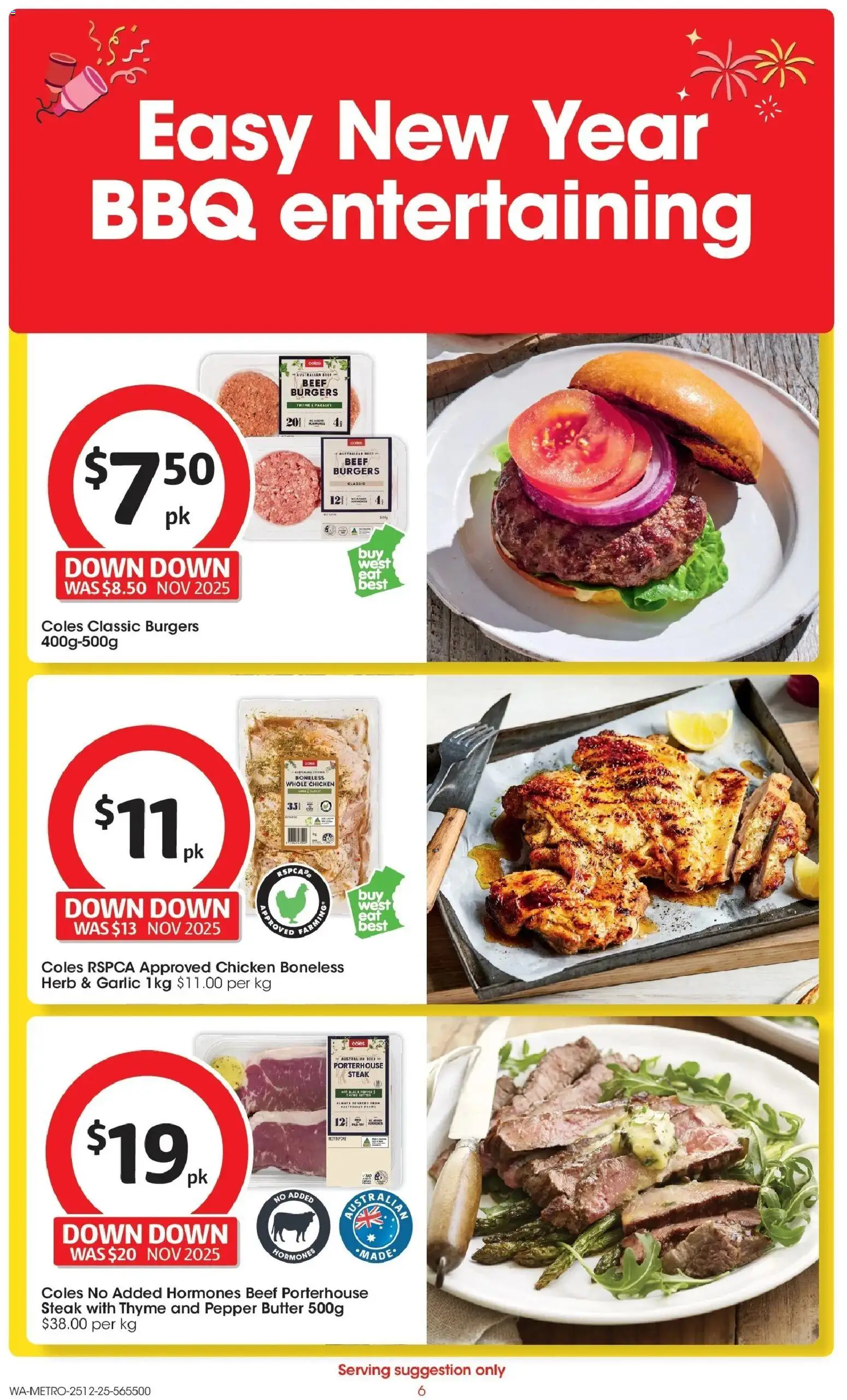 Coles catalogue - valid from 25.12.2025 | Page: 6 | Products: Chicken, Steak, Pepper, Garlic
