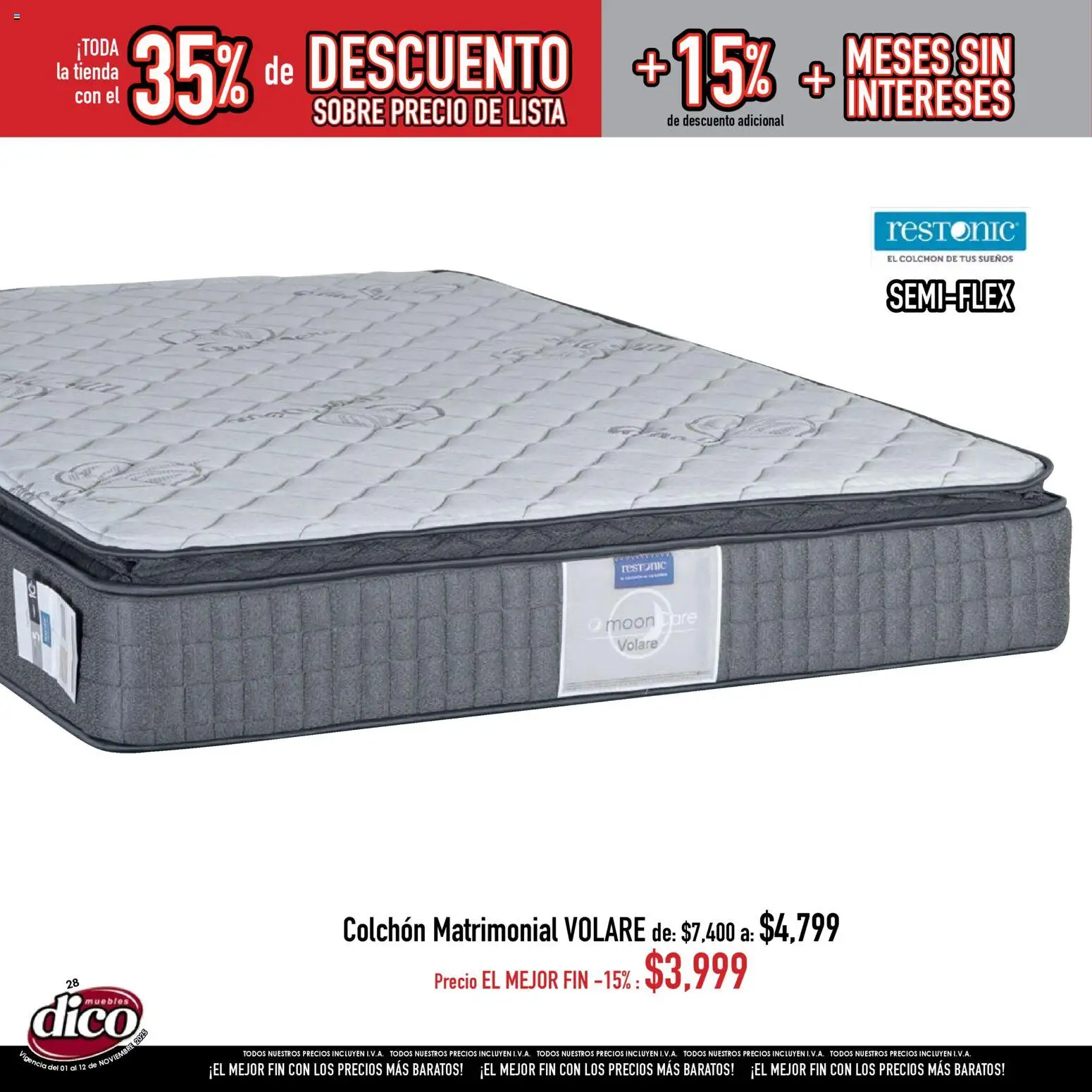 Nuevas ofertas de Muebles Dico válidas en toda la República Mexicana desde el 01.11.2025. ¡Encuentra las mejores ofertas en Muebles Dico Buen Fin ! | Página: 28 | Productos: Colchón, Sobre