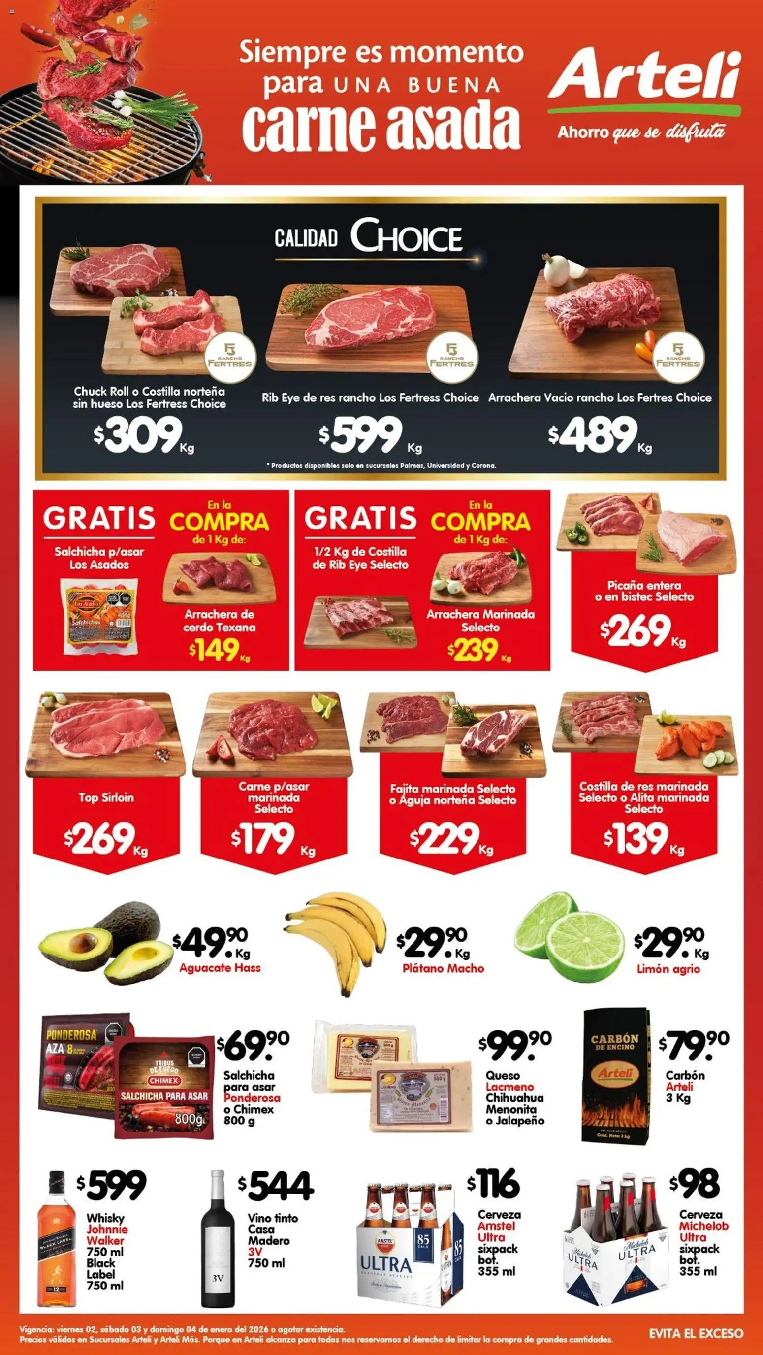 Nuevas ofertas de Arteli válidas en toda la República Mexicana desde el 02.01.2026. ¡Encuentra las mejores ofertas en Arteli folleto Carnes Suc. Valles! | Página: 1 | Productos: Plátano, Queso, Cerveza, Top