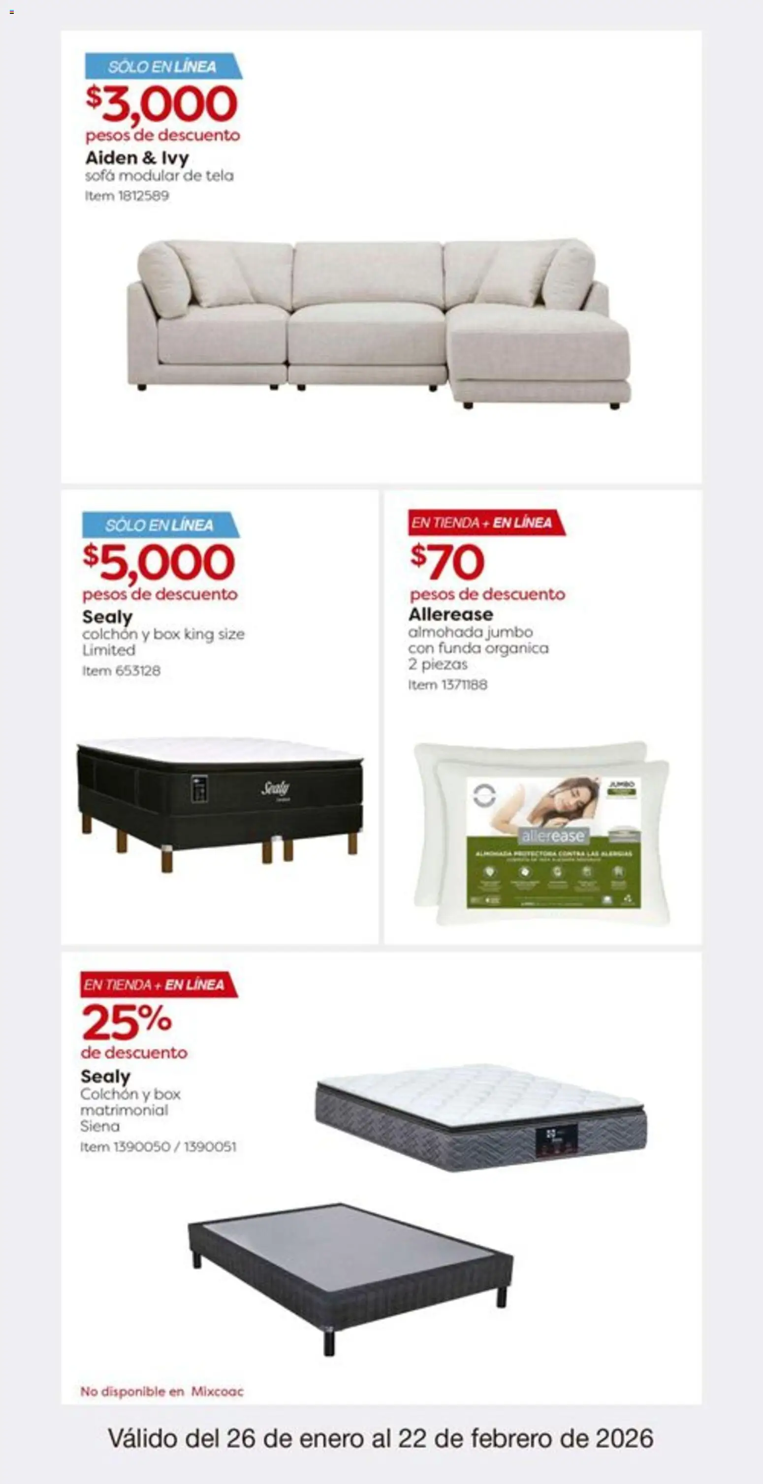 Nuevas ofertas de Costco válidas en toda la República Mexicana desde el 26.01.2026. ¡Encuentra las mejores ofertas en Costco catálogo! | Página: 21 | Productos: Sofá, Funda, Almohada, Modular