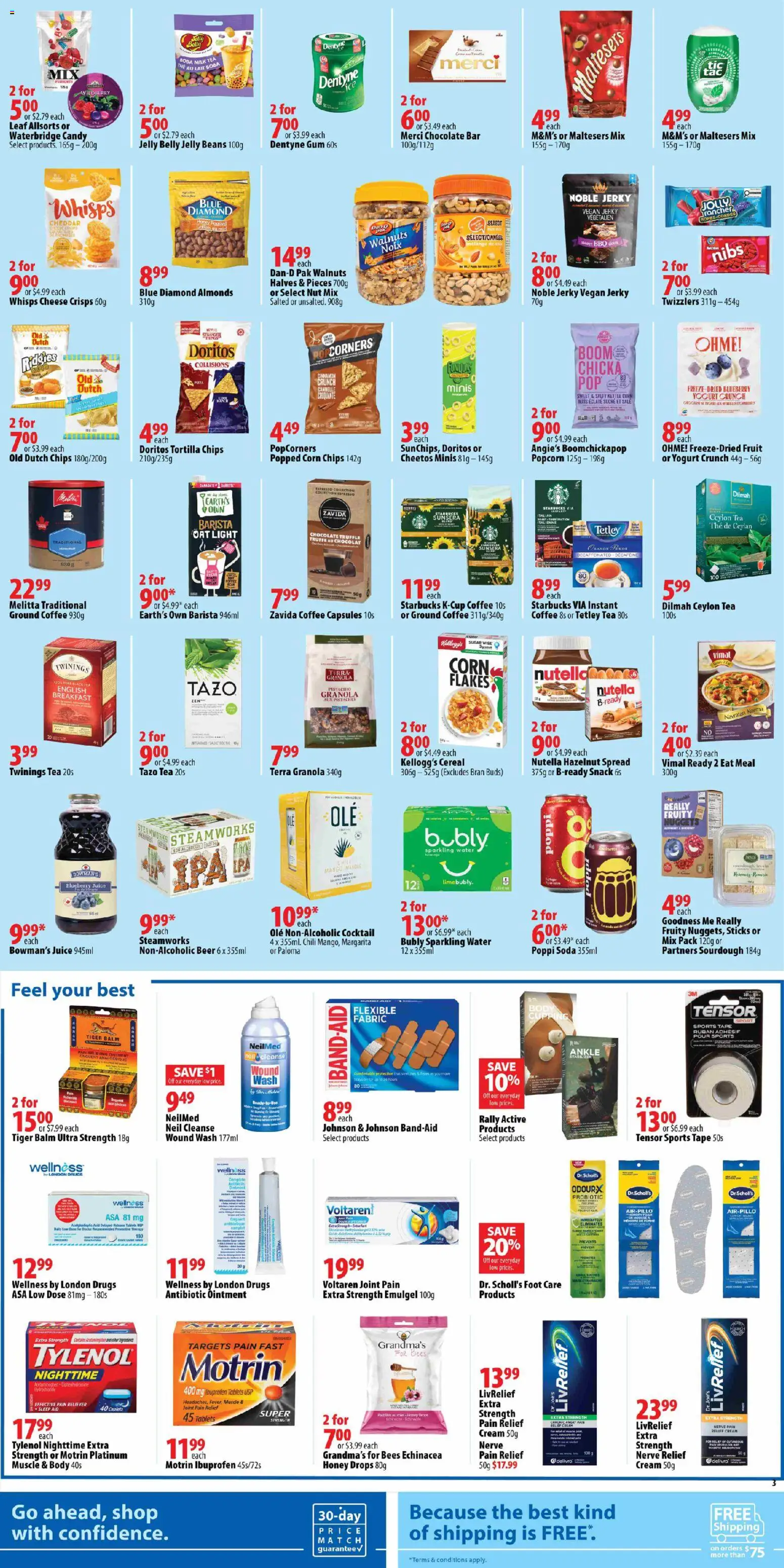 London Drugs flyer valid from 10.04.2026 | Page: 3 | Products: Milk, Coffee, Juice, Beer