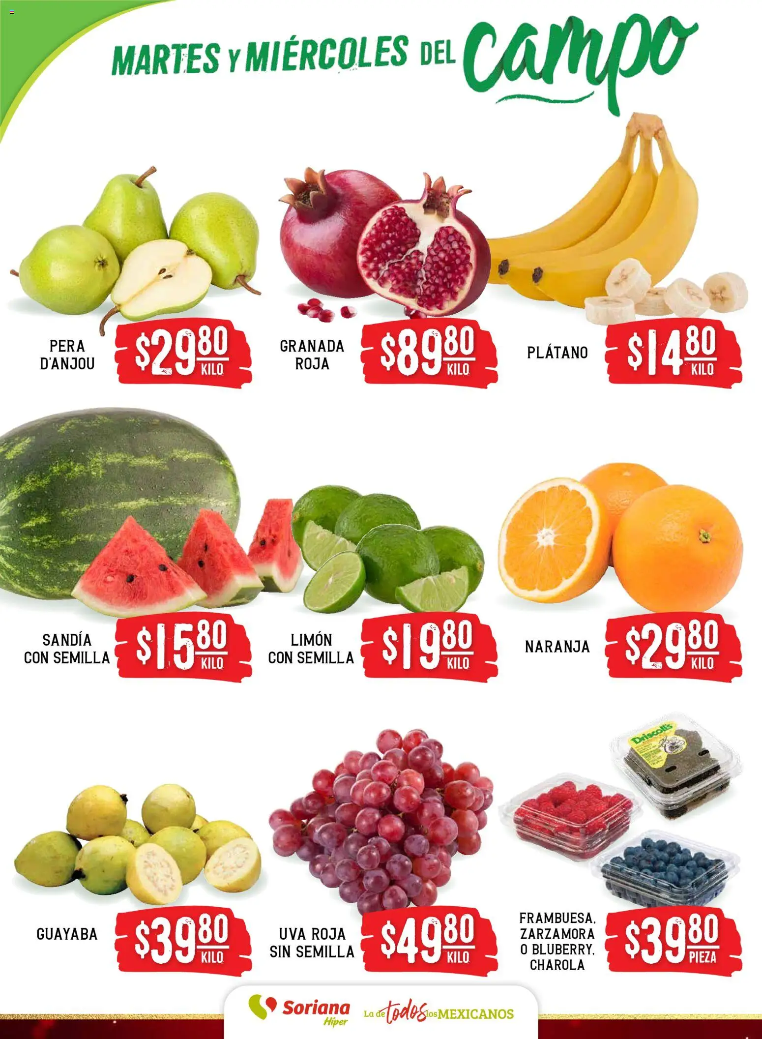 Nuevas ofertas de Soriana válidas en toda la República Mexicana desde el 02.12.2025. ¡Encuentra las mejores ofertas en Soriana - Martes y Miércoles del Campo Híper: Saltillo y Torreón! | Página: 2 | Productos: Plátano, Pera, Limón, Uva