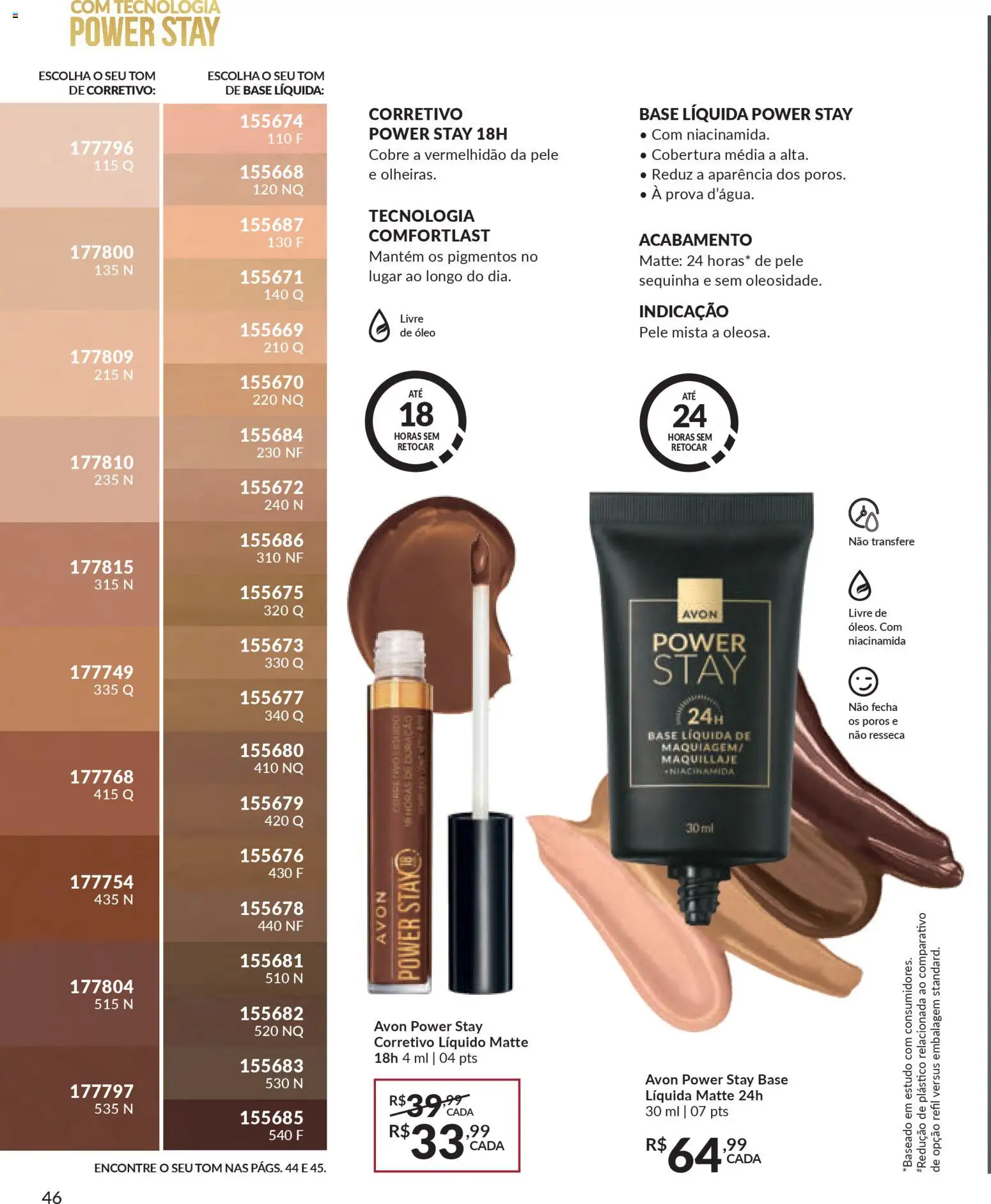 Avon Folheto - válido de 18.02.2026 | Página: 46 | Produtos: Corretivo, Óleo, Base