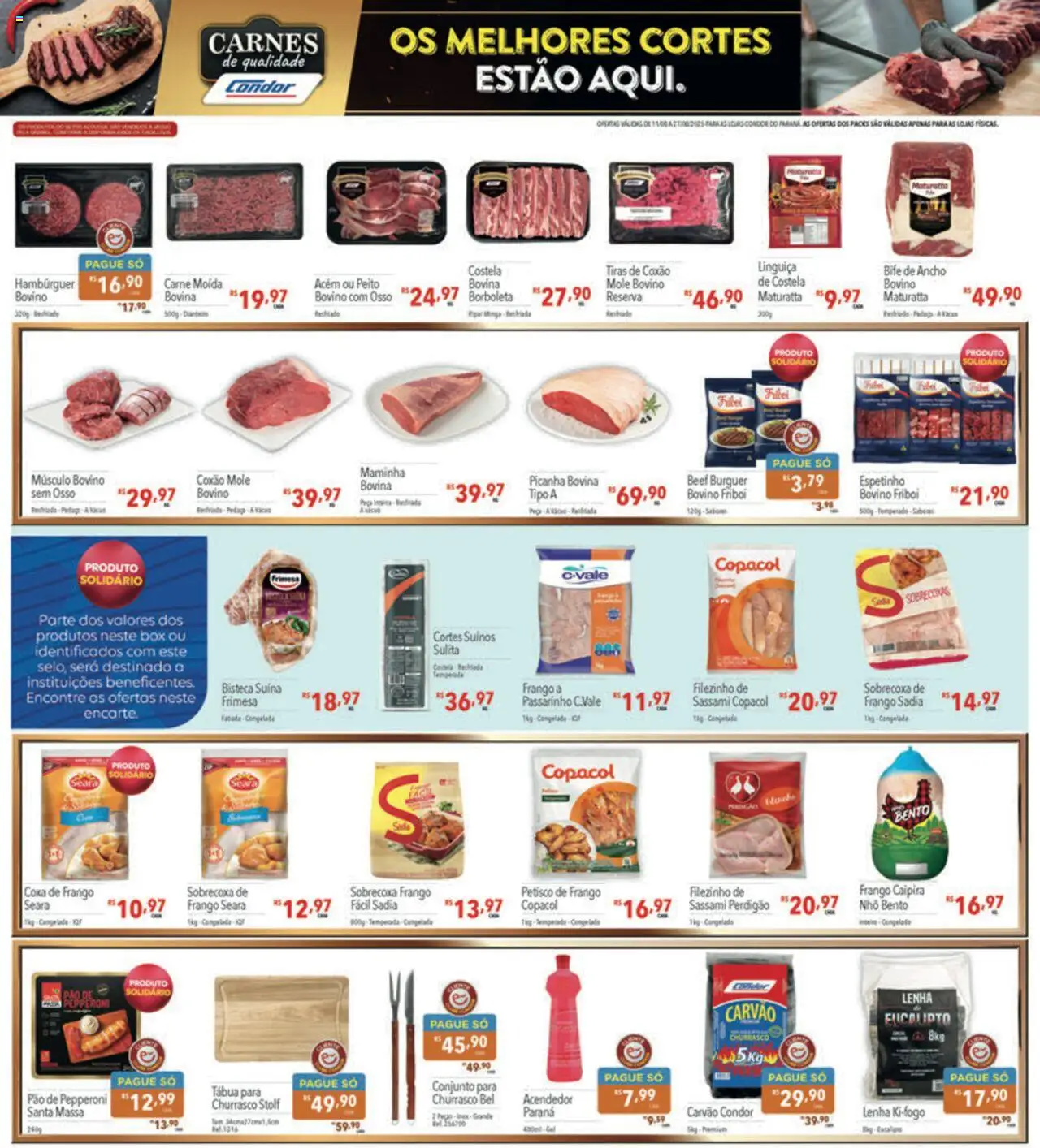 Supermercados Condor Folheto - válido de 11.08.2025 | Página: 14 | Produtos: Linguiça, Coxa de frango, Maminha, Picanha