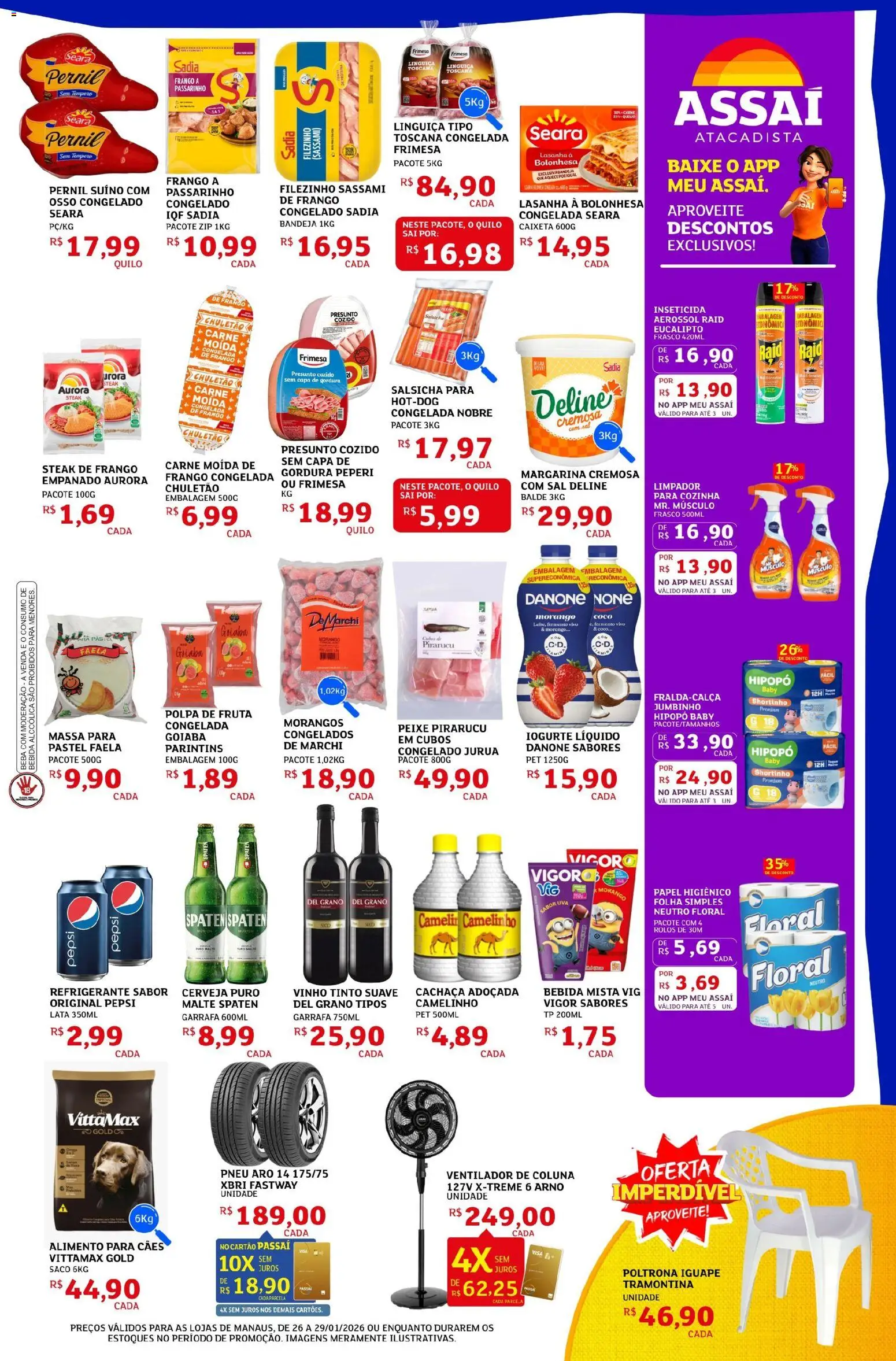 Assaí Atacadista Folheto - válido de 26.01.2026 | Página: 3 | Produtos: Pneu, Pernil, Morangos, Sal