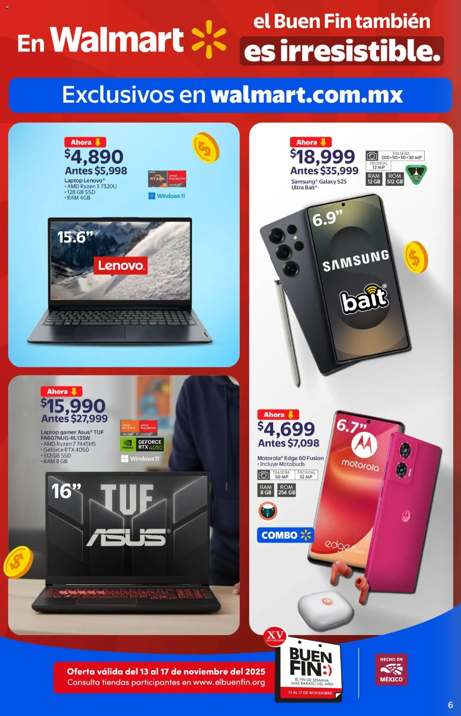 Nuevas ofertas de Walmart válidas en toda la República Mexicana desde el 13.11.2025. ¡Encuentra las mejores ofertas en Walmart Buen Fin ! | Página: 6