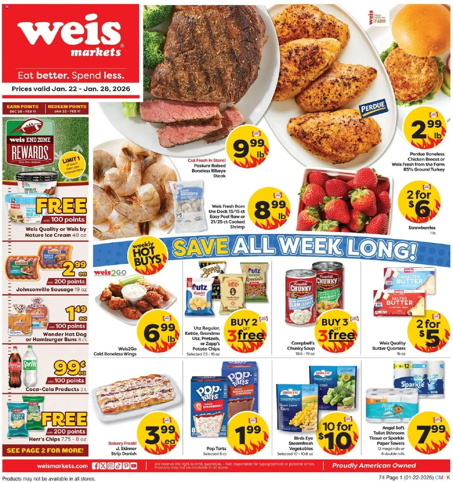 Weis Weekly Circular - DE - valid from 22.01.2026 | Page: 1 | Products: Chips, Ice cream, Vegetables, Sausage
