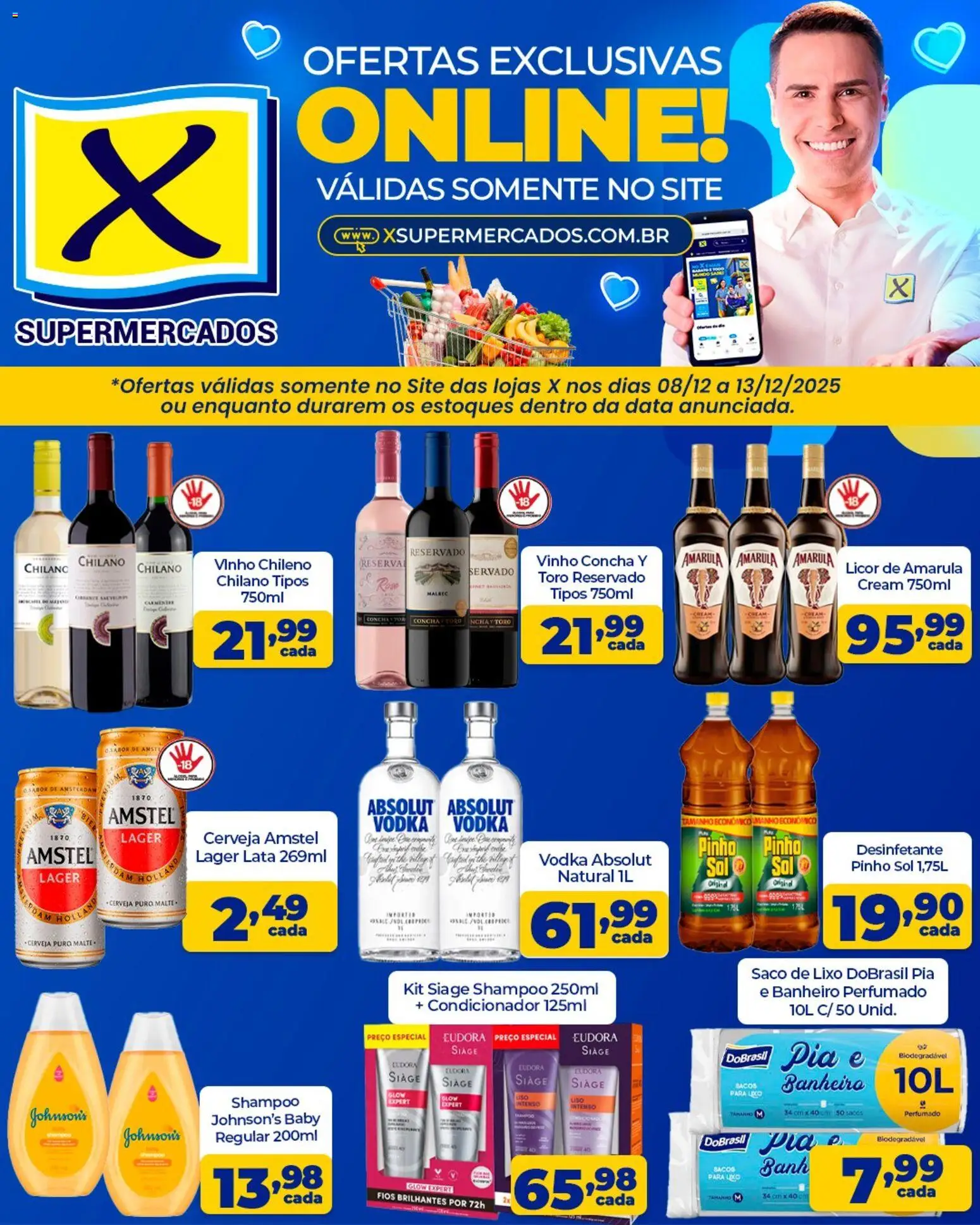 X Supermercados Folheto - válido de 08.12.2025 | Página: 1 | Produtos: Shampoo, Vinho, Vodka, Pia