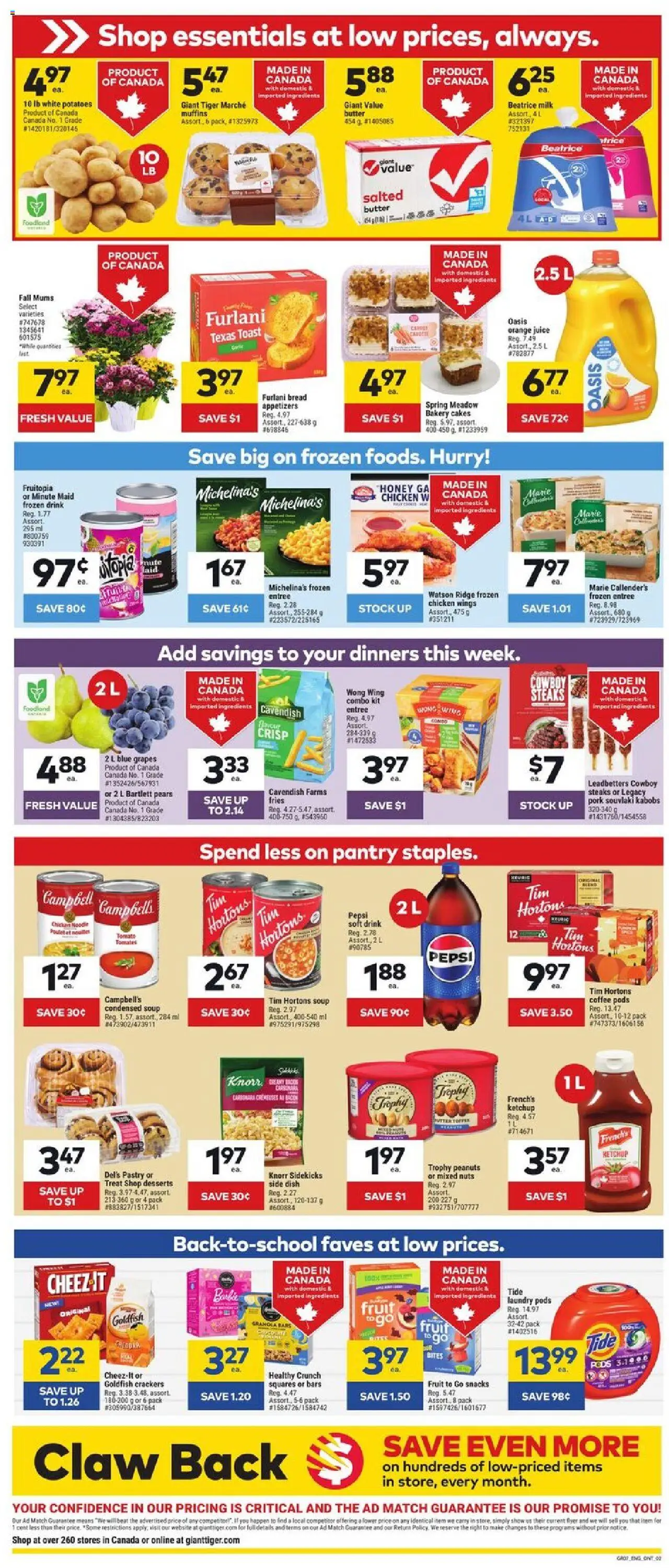 Giant Tiger flyer valid from 17.09.2025 | Page: 2 | Products: Chicken wings, Potatoes, Milk, Pork