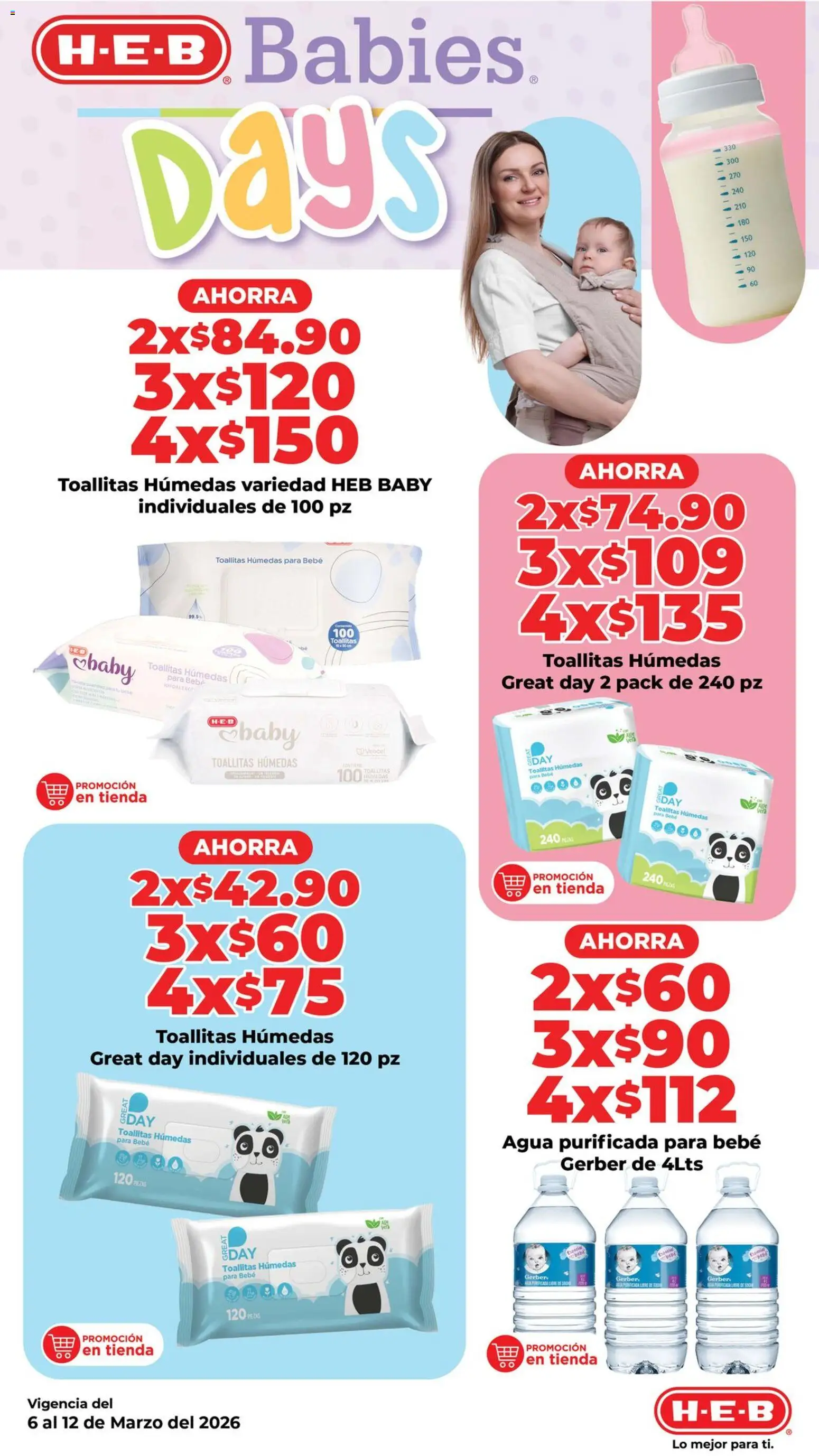 Nuevas ofertas de H-E-B válidas en toda la República Mexicana desde el 06.03.2026. ¡Encuentra las mejores ofertas en H-E-B folleto! | Página: 15 | Productos: Agua, Toallitas húmedas