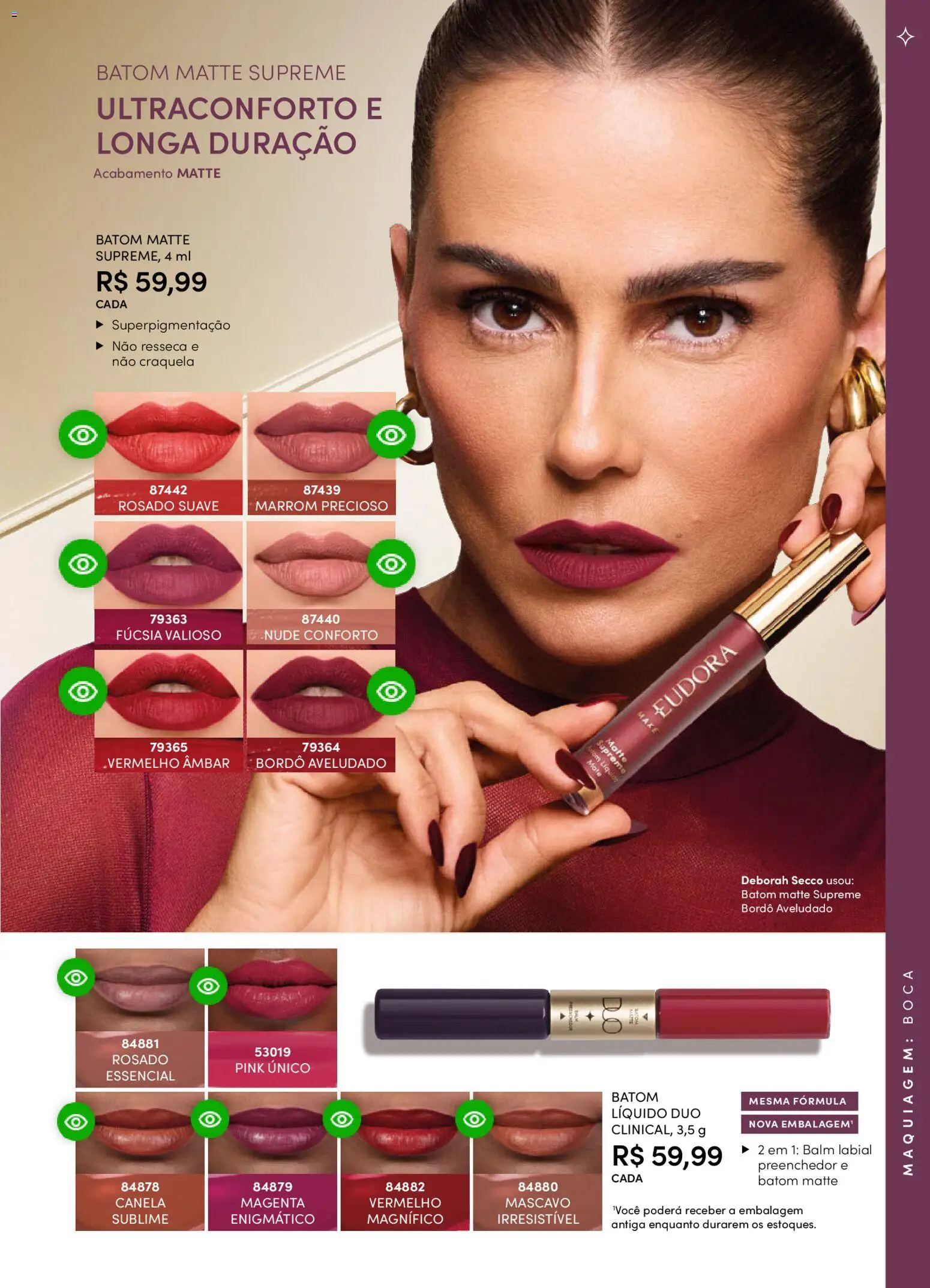 Eudora Folheto - válido de 29.10.2025 | Página: 82 | Produtos: Maquiagem, Batom, Canela