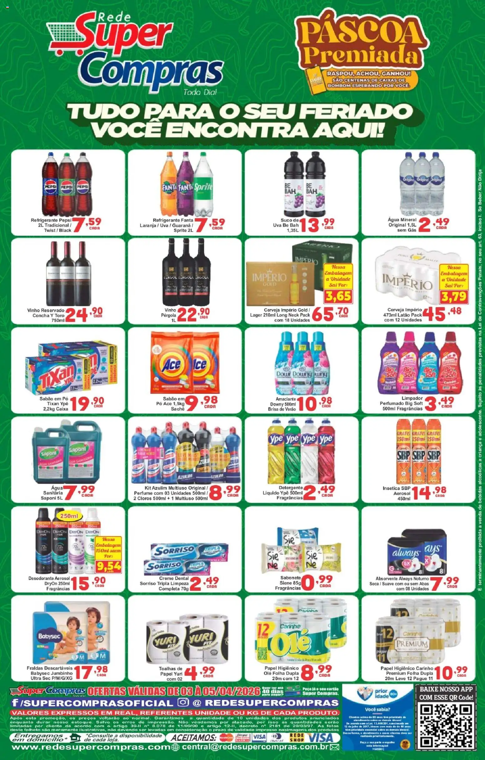 Rede Super Compras Folheto - válido de 03.04.2026 | Página: 2 | Produtos: Sabão em pó, Faca, Cerveja, Água mineral
