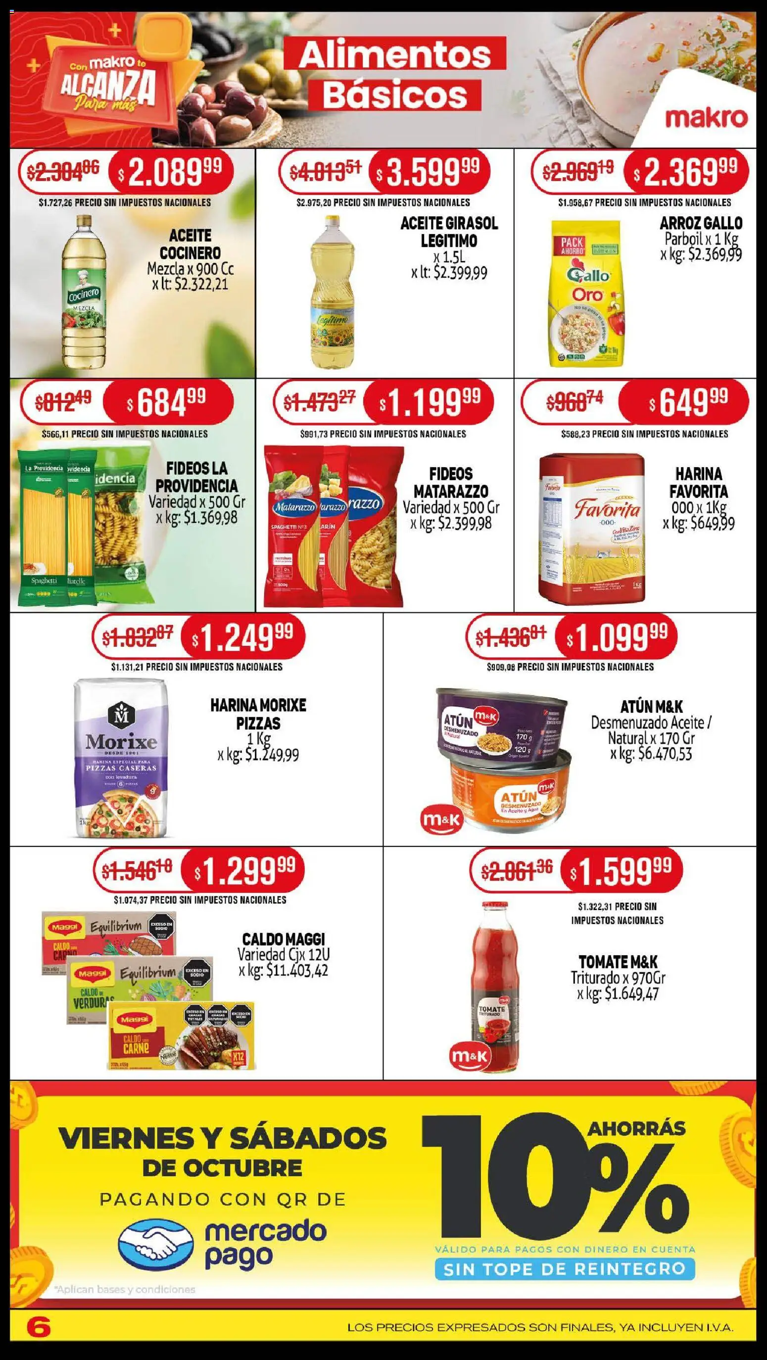 Makro ofertas │ válido desde el 23.10.2025 | Página: 6 | Productos: Harina, Atún, Tomate, Arroz