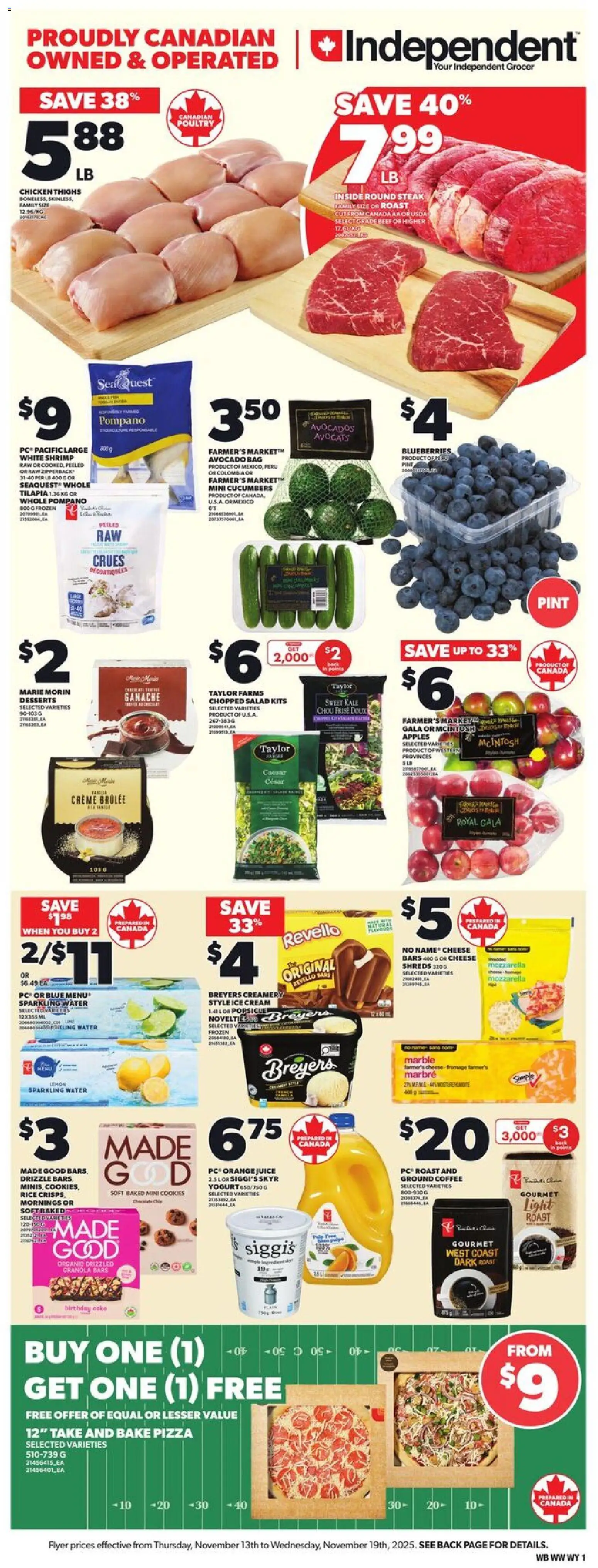 Independent Grocer flyer valid from 13.11.2025 | Page: 3 | Products: Beef, Cream, Coffee, Chicken