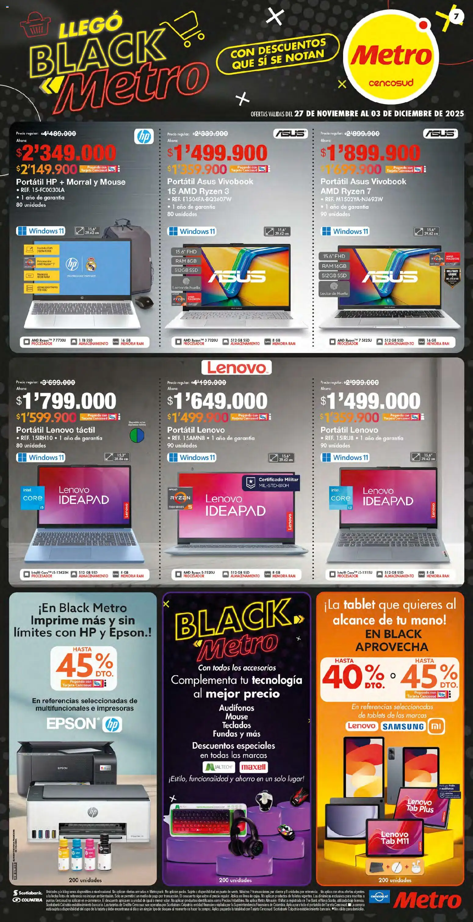 Metro revista - valida desde el 27.11.2025 | Página: 7 | Productos: Té, Audífonos, Tablet, Morral