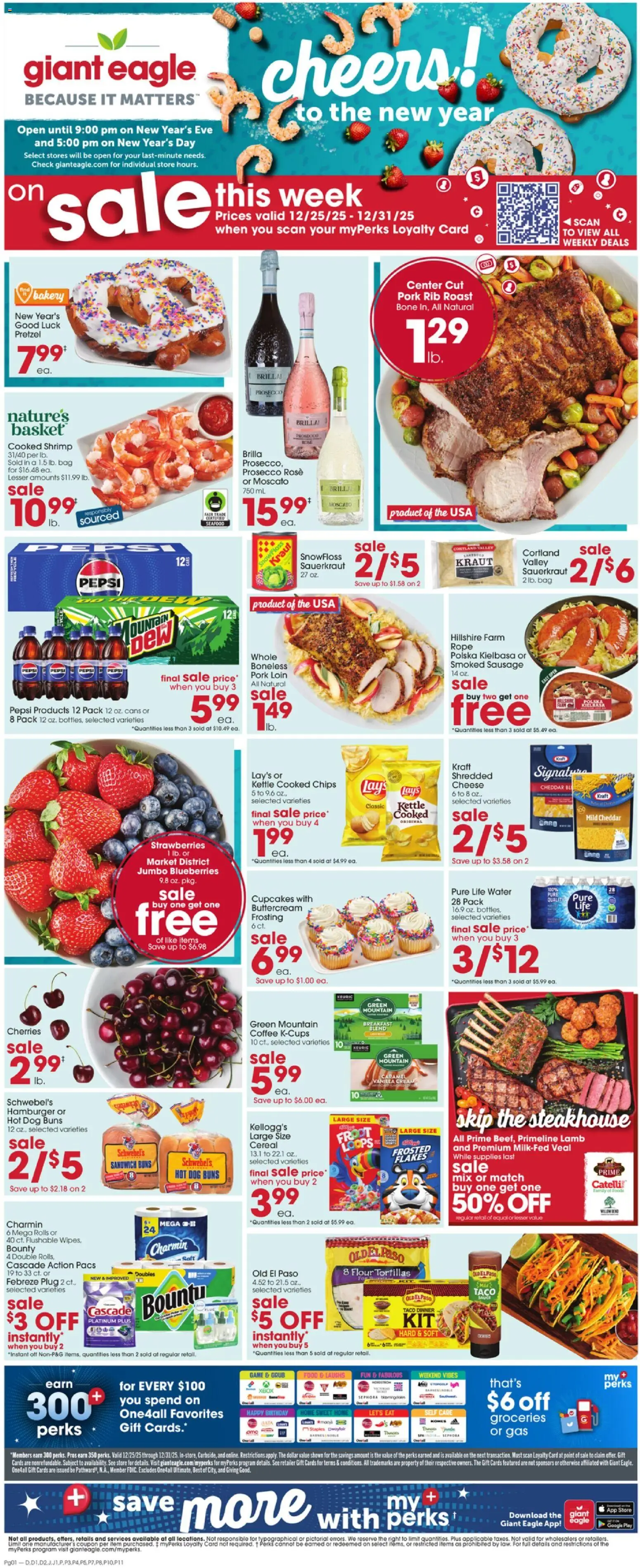 Giant Eagle Weekly Ad - valid from 25.12.2025 | Page: 1 | Products: Strawberries, Chips, Water, Kettle