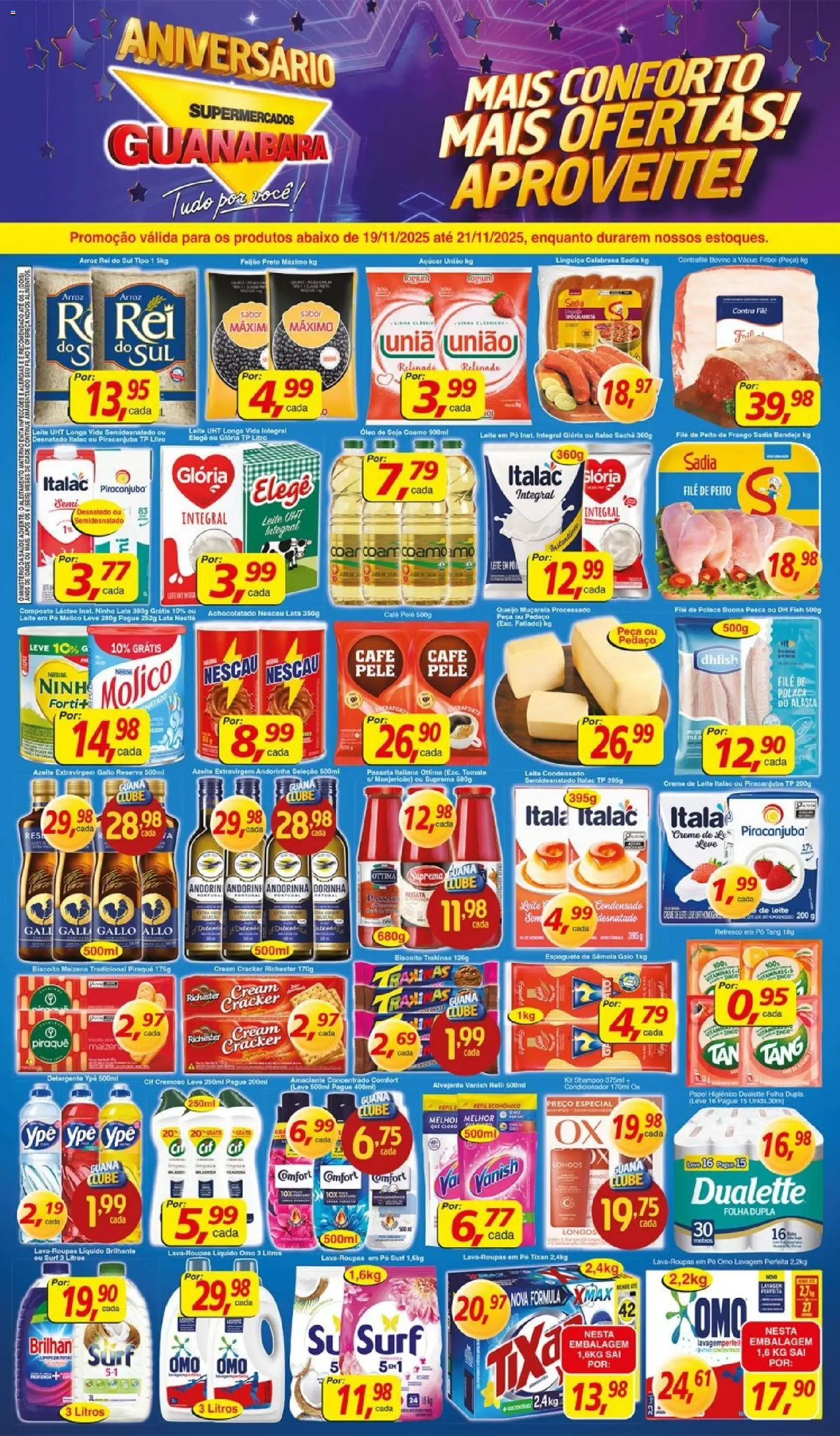 Supermercados Guanabara Folheto - válido de 19.11.2025 | Página: 1 | Produtos: Contra filé, Queijo, Arroz, Papel higiênico