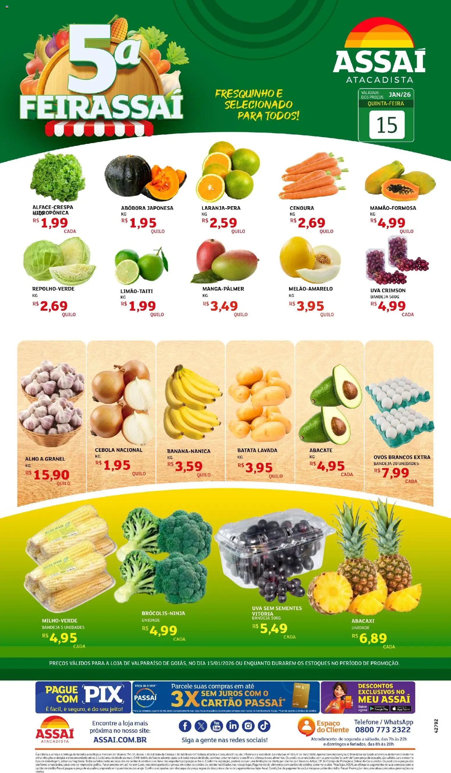 Assaí Atacadista Folheto - válido de 15.01.2026 | Página: 1 | Produtos: Pera, Milho verde, Abacaxi, Batata