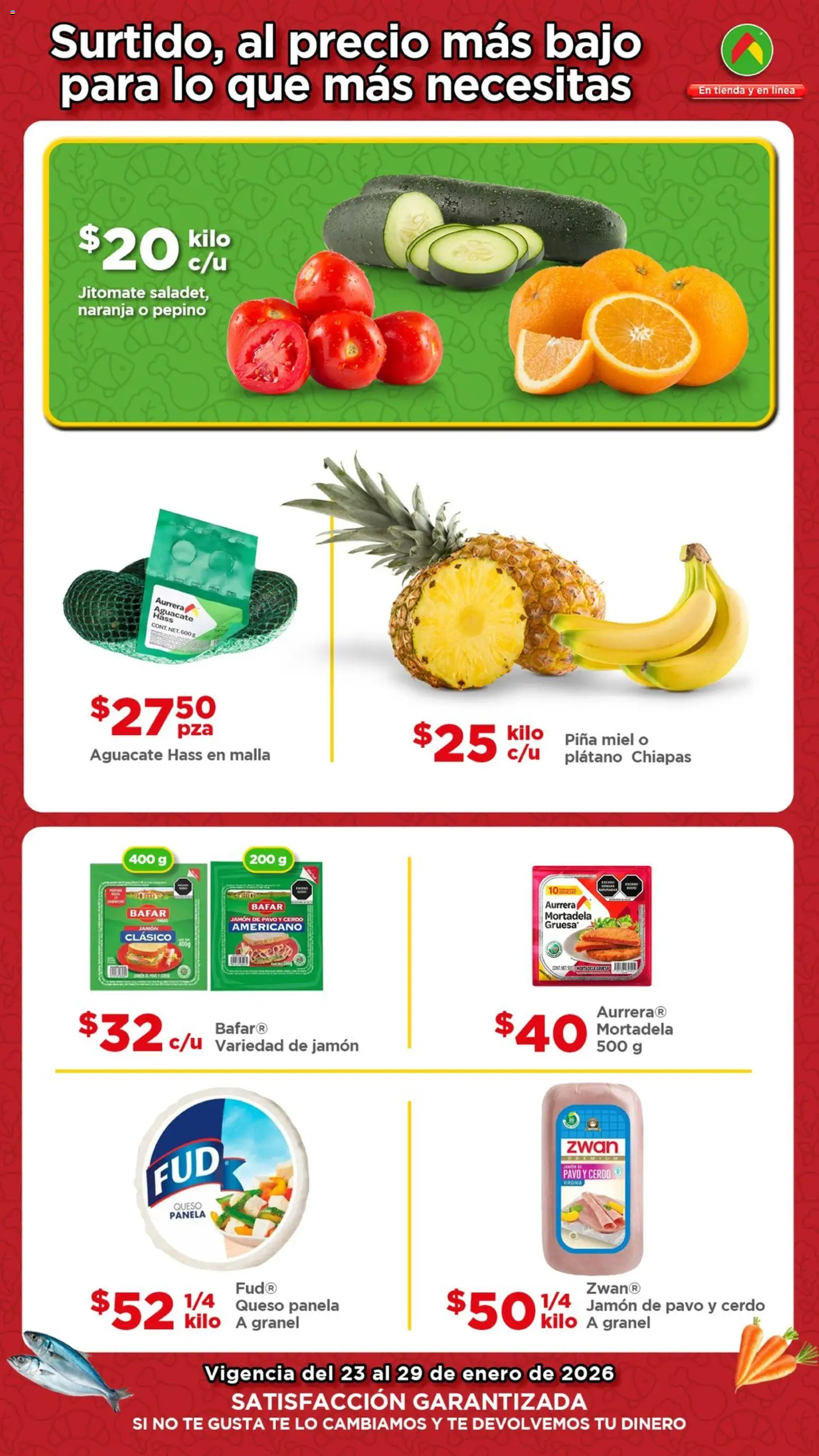 Nuevas ofertas de Bodega Aurrerá válidas en toda la República Mexicana desde el 23.01.2026. ¡Encuentra las mejores ofertas en Bodega Aurrerá folleto Ofertas! | Página: 2 | Productos: Mortadela, Queso, Aguacate, Malla