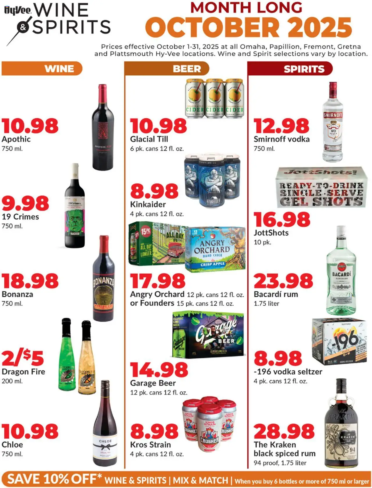 HyVee October Wine & Spirits - valid from 01.10.2025 | Page: 1 | Products: Cider, Wine, Peach, Lime