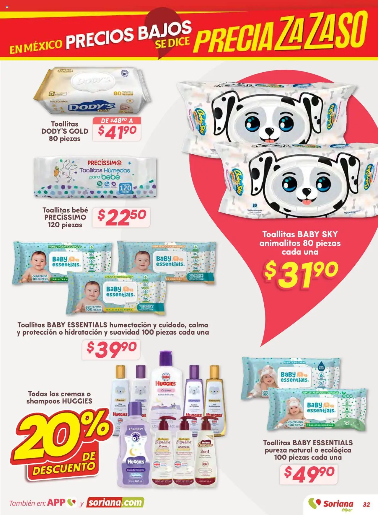 Nuevas ofertas de Soriana válidas en toda la República Mexicana desde el 14.08.2025. ¡Encuentra las mejores ofertas en Soriana - Preciazazaso Híper: Valle de México! | Página: 32 | Productos: Crema, Toallitas húmedas