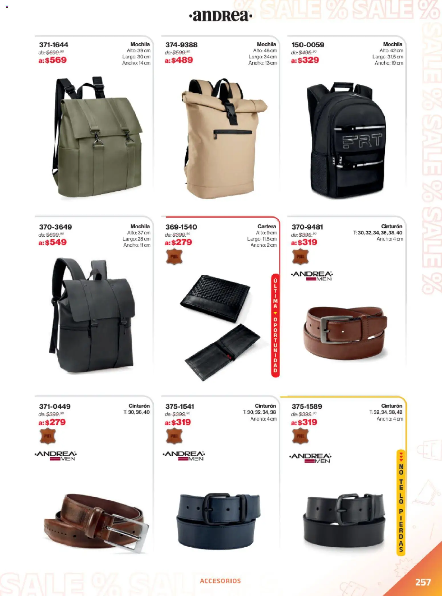 Nuevas ofertas de Andrea válidas en toda la República Mexicana desde el 21.12.2025. ¡Encuentra las mejores ofertas en Andrea catálogo Outlet! | Página: 257 | Productos: Cinturón, Mochila