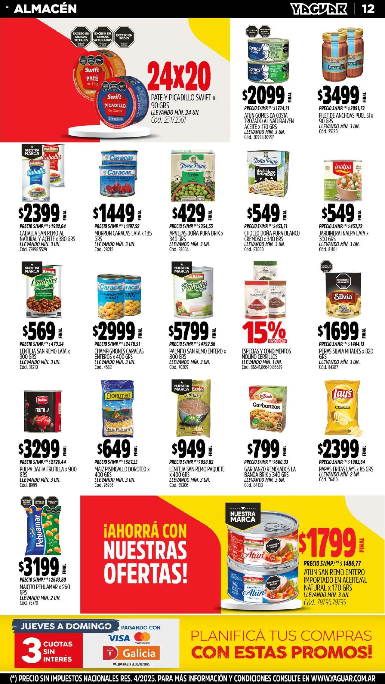 Yaguar - Salta │ válido desde el 15.09.2025 | Página: 13 | Productos: Choclo, Aceite, Arvejas, Paté