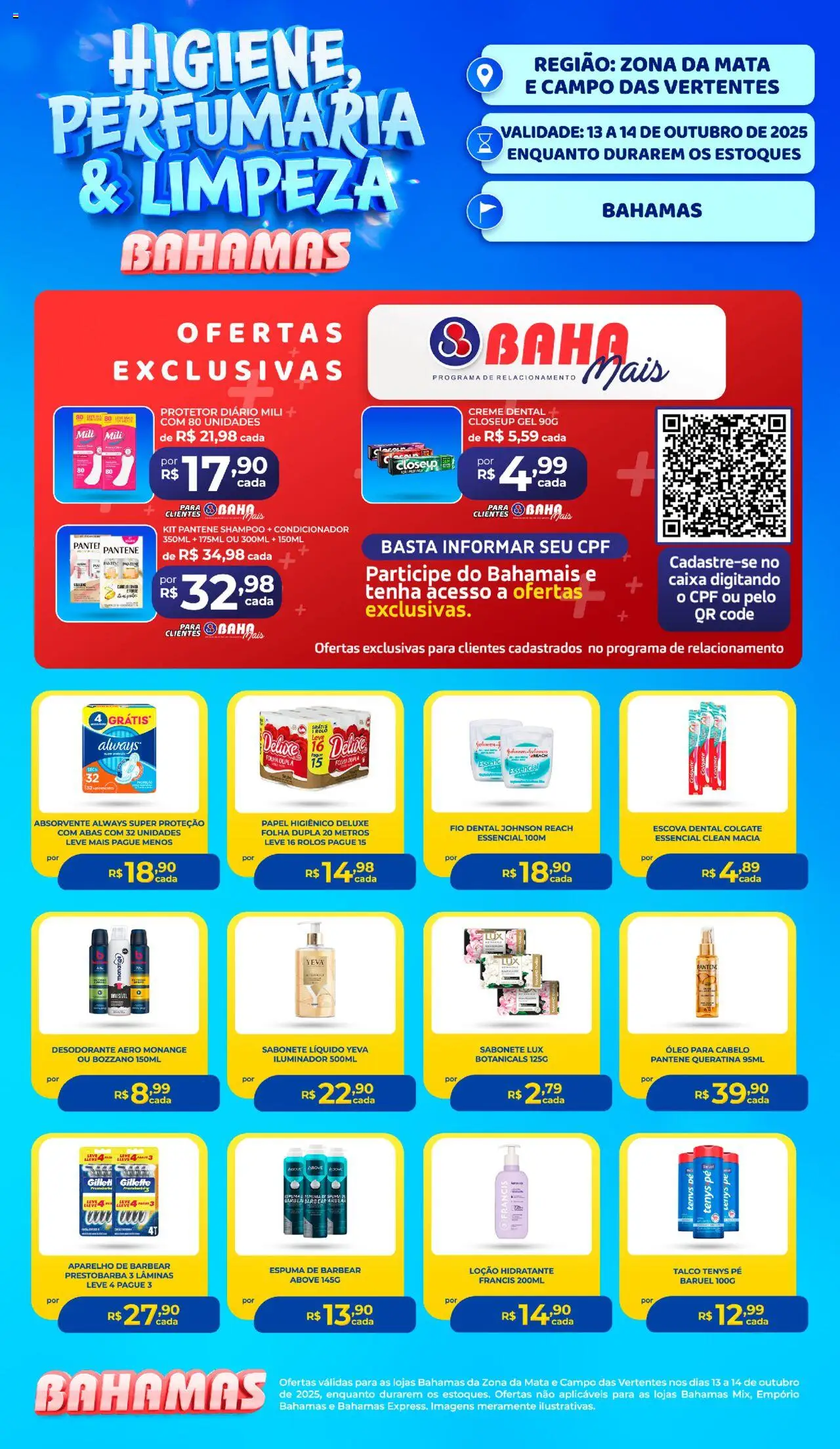 Bahamas Supermercados Folheto - válido de 13.10.2025 | Página: 1 | Produtos: Óleo, Sabonete, Fio dental, Sabonete líquido