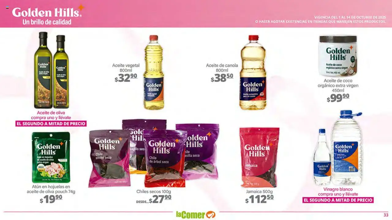 Nuevas ofertas de La Comer válidas en toda la República Mexicana desde el 01.10.2025. ¡Encuentra las mejores ofertas en La Comer - Folleto! | Página: 33 | Productos: Vinagre, Atún, Aceite, Hojuelas