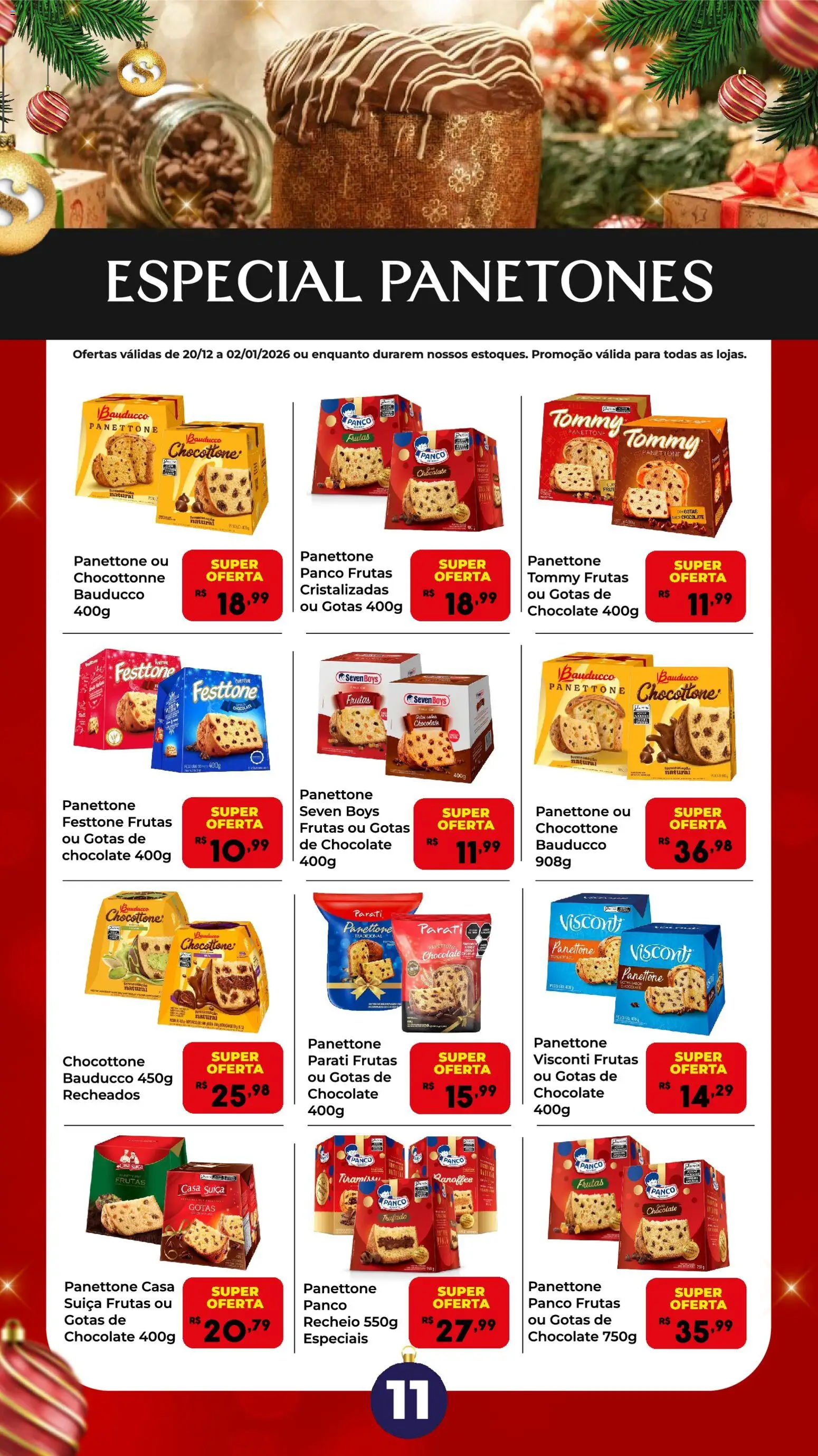Semar Supermercado Folheto - válido de 20.12.2025 | Página: 11 | Produtos: Panettone, Panettone bauducco, Chocolate