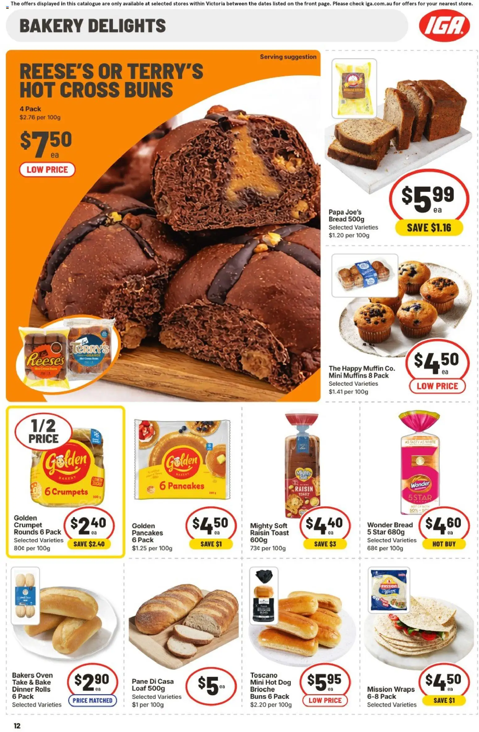 IGA catalogue - valid from 11.03.2026 | Page: 14 | Products: Crumpets, Bread, Terry, Oven
