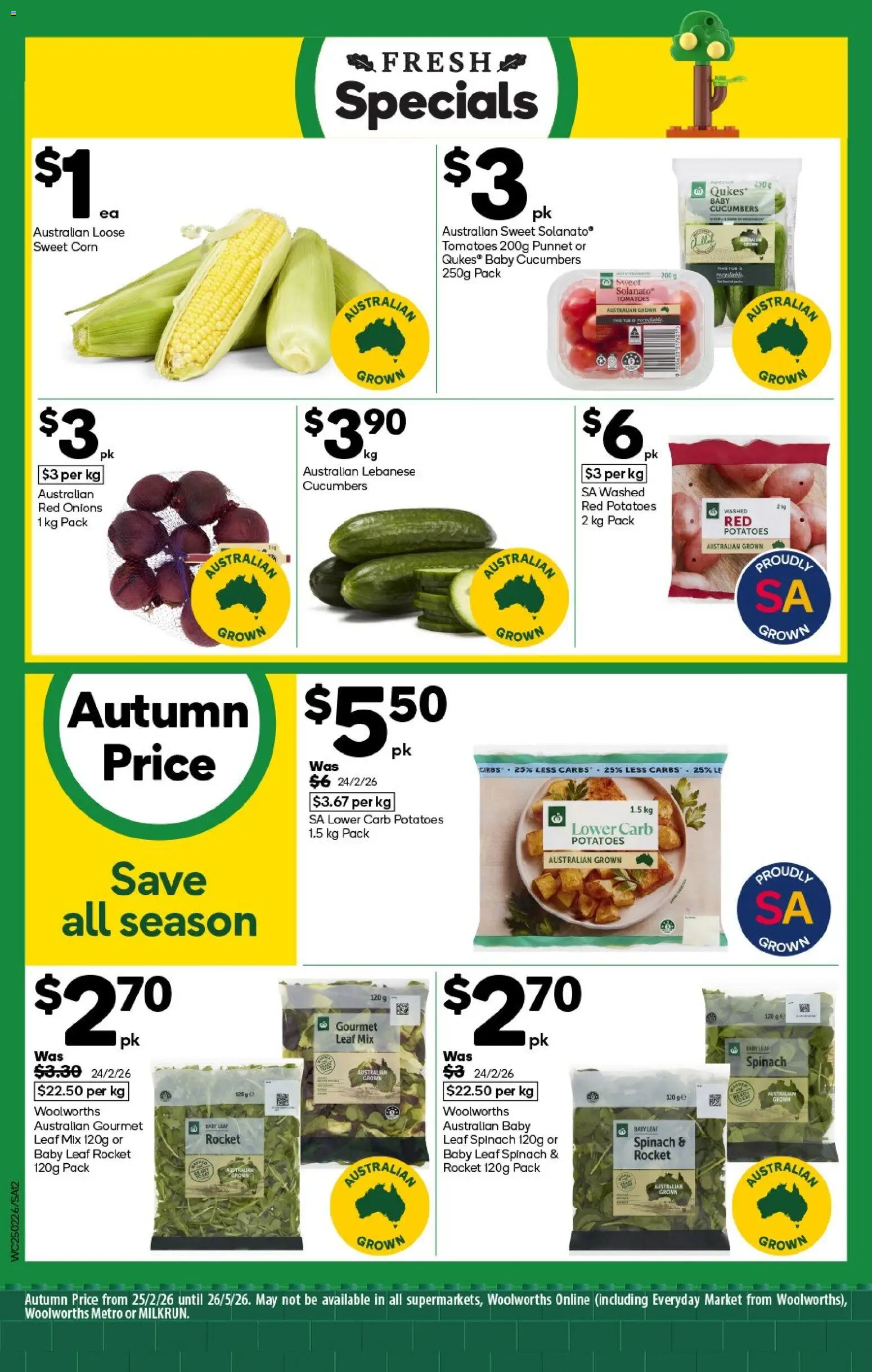 Woolworths catalogue - valid from 25.02.2026 | Page: 12 | Products: Tomatoes, Potatoes, Onions, Spinach