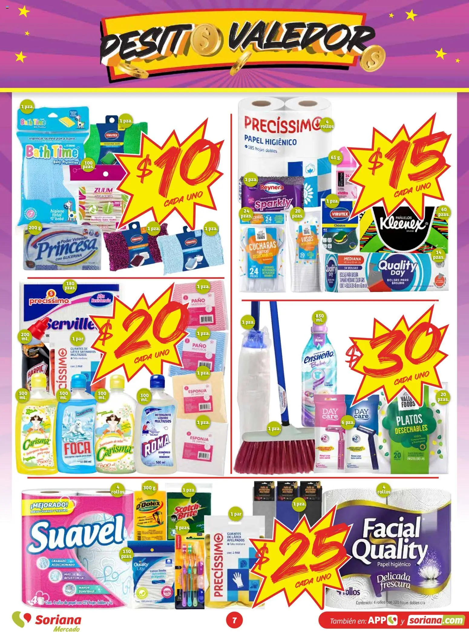 Nuevas ofertas de Soriana válidas en toda la República Mexicana desde el 07.04.2026. ¡Encuentra las mejores ofertas en Soriana En vacaciones apoyamos con todo - Mercado! | Página: 7 | Productos: Guantes, Esponja, Papel higiénico, Vasos