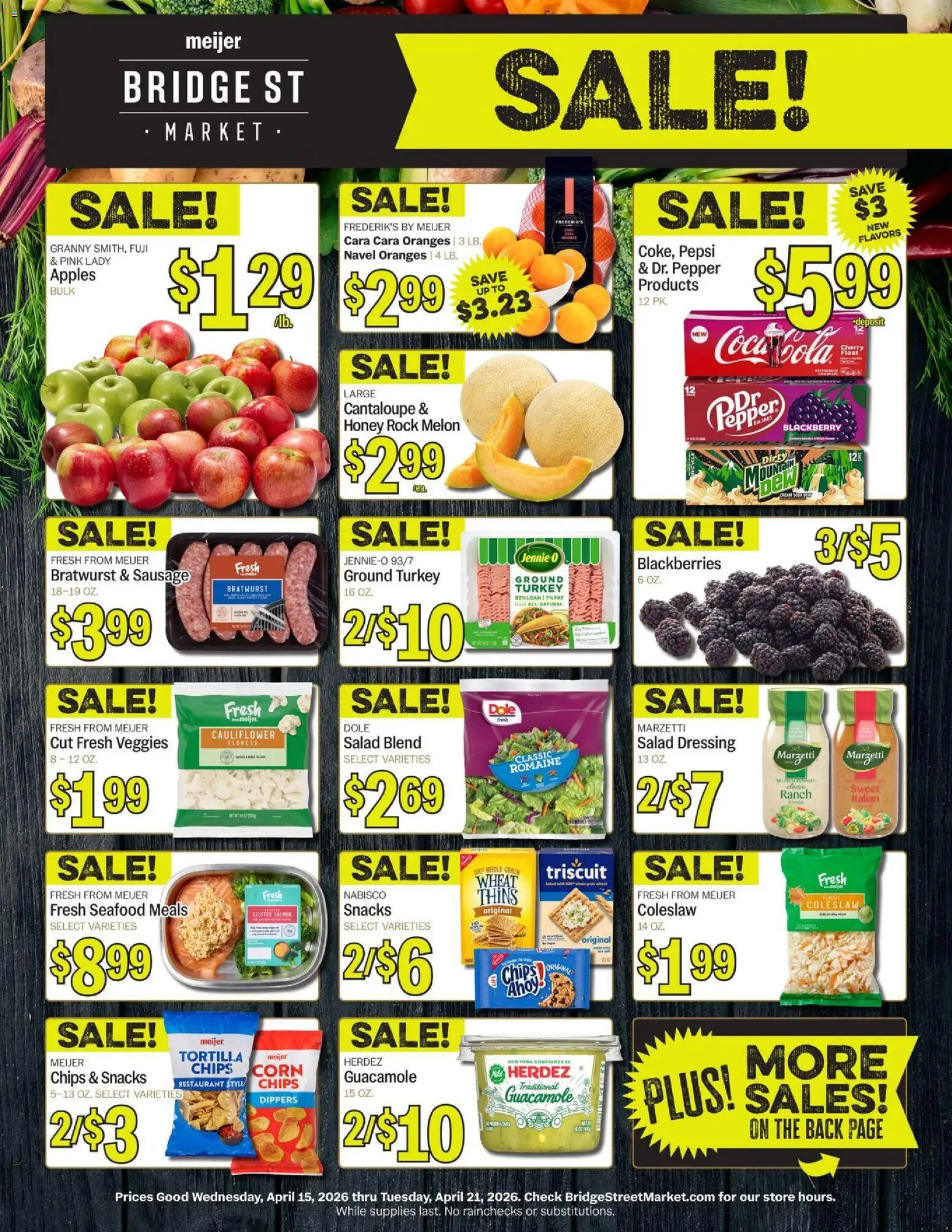 Meijer Bridge Street Market - valid from 15.04.2026 | Page: 1 | Products: Apples, Oranges, Chips, Cauliflower