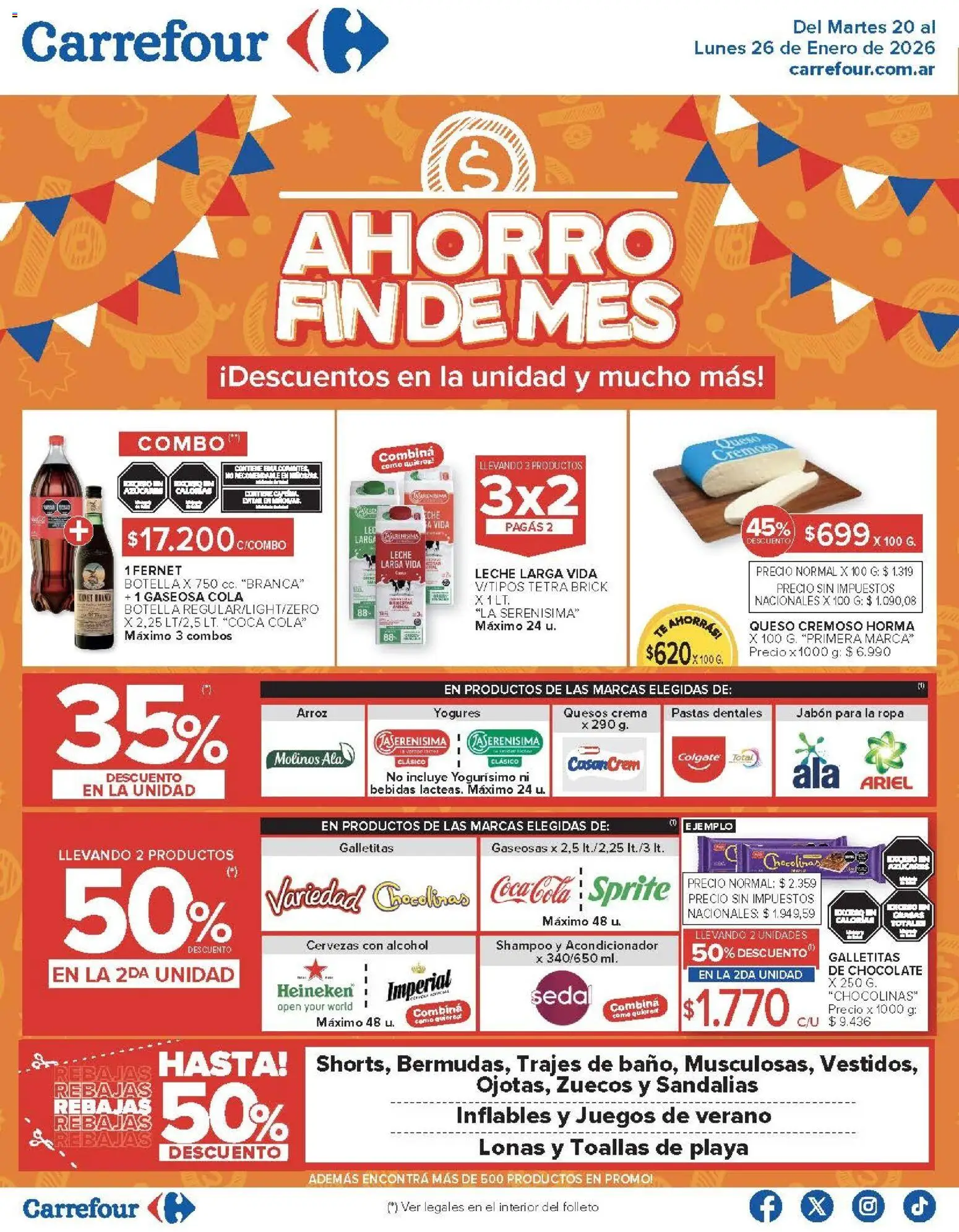 Carrefour ofertas │ válido desde el 20.01.2026 | Página: 1 | Productos: Toallas, Fernet, Gaseosa, Crema