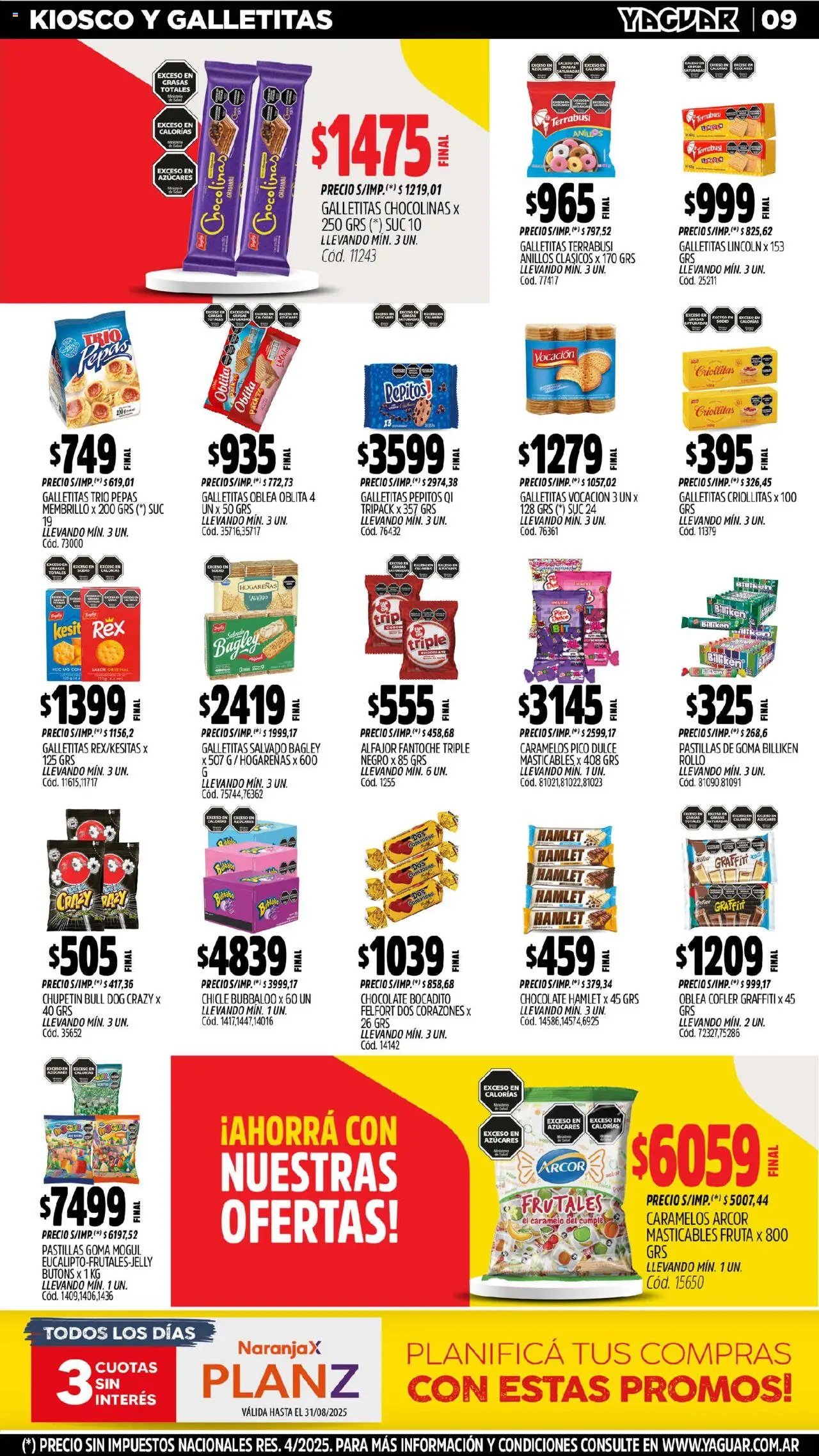 Yaguar catálogo │ válido desde el 25.08.2025 | Página: 9 | Productos: Pico, Galletitas, Chicle, Alfajor