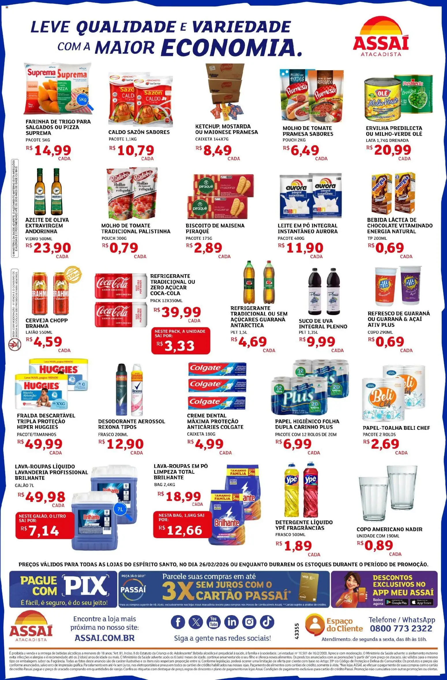 Assaí Atacadista Folheto - válido de 26.02.2026 | Página: 2 | Produtos: Desodorante, Molho de tomate, Leite, Base