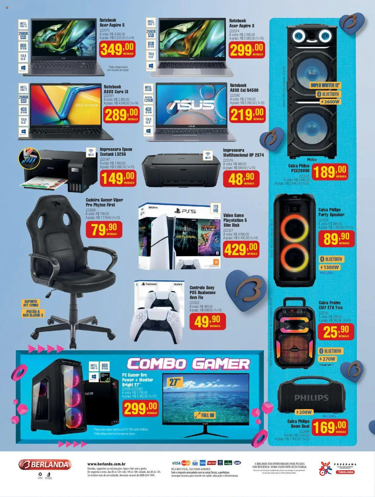 Berlanda Folheto - válido de 28.07.2025 | Página: 14 | Produtos: Cadeira gamer, Caixa, Monitor, Impressora