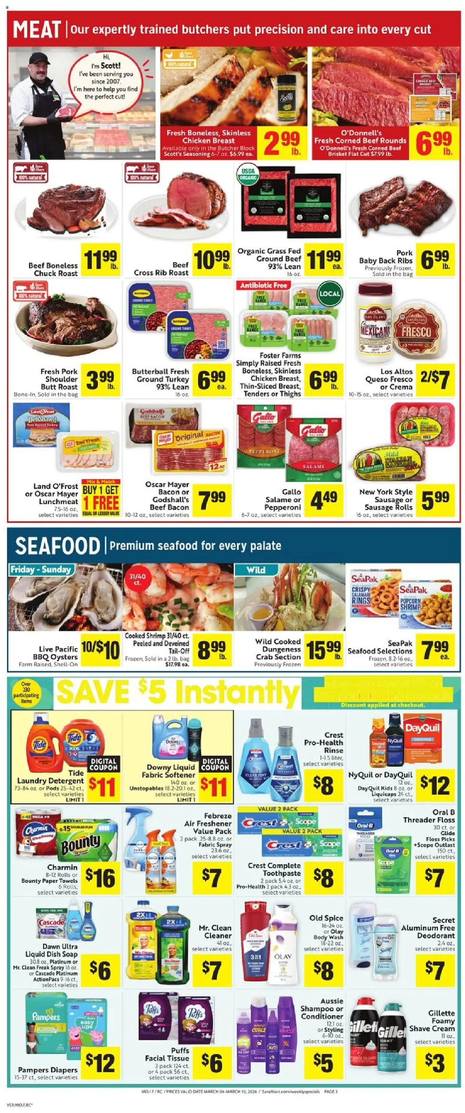Save Mart Weekly - CA - valid from 04.03.2026 | Page: 3 | Products: Cream, Body Wash, Sausage, Date