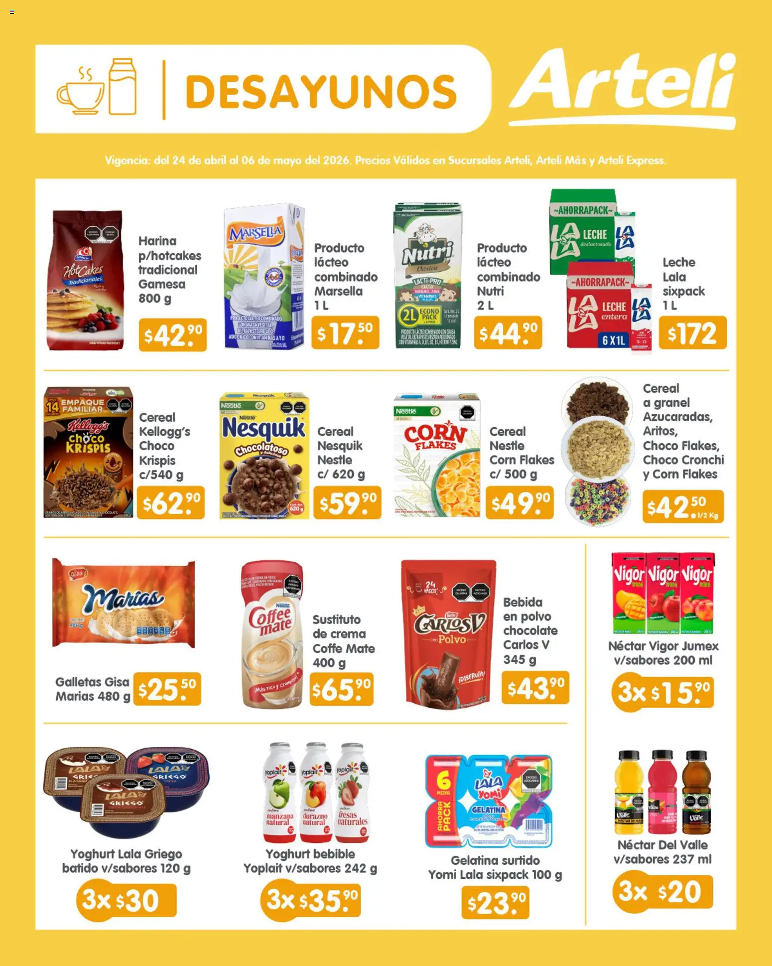 Nuevas ofertas de Arteli válidas en toda la República Mexicana desde el 24.04.2026. ¡Encuentra las mejores ofertas en Arteli folleto Quincenal! | Página: 3 | Productos: Plátano, Crema, Manzana, Leche