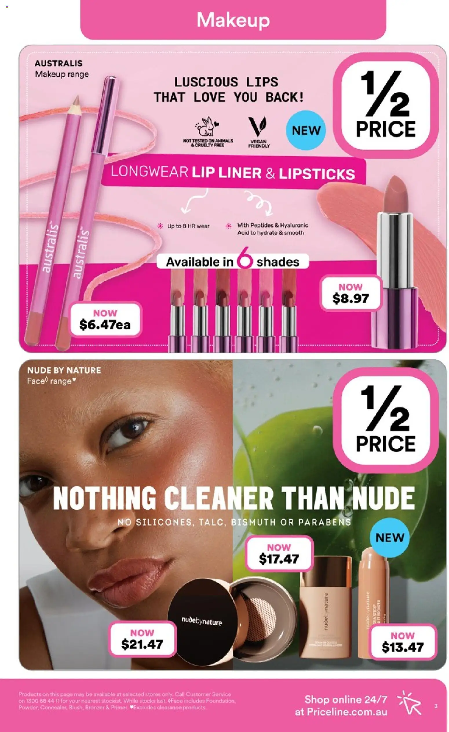 Priceline Pharmacy catalogue - valid from 25.03.2026 | Page: 3 | Products: Bronzer, Cleaner, Makeup, Lip liner