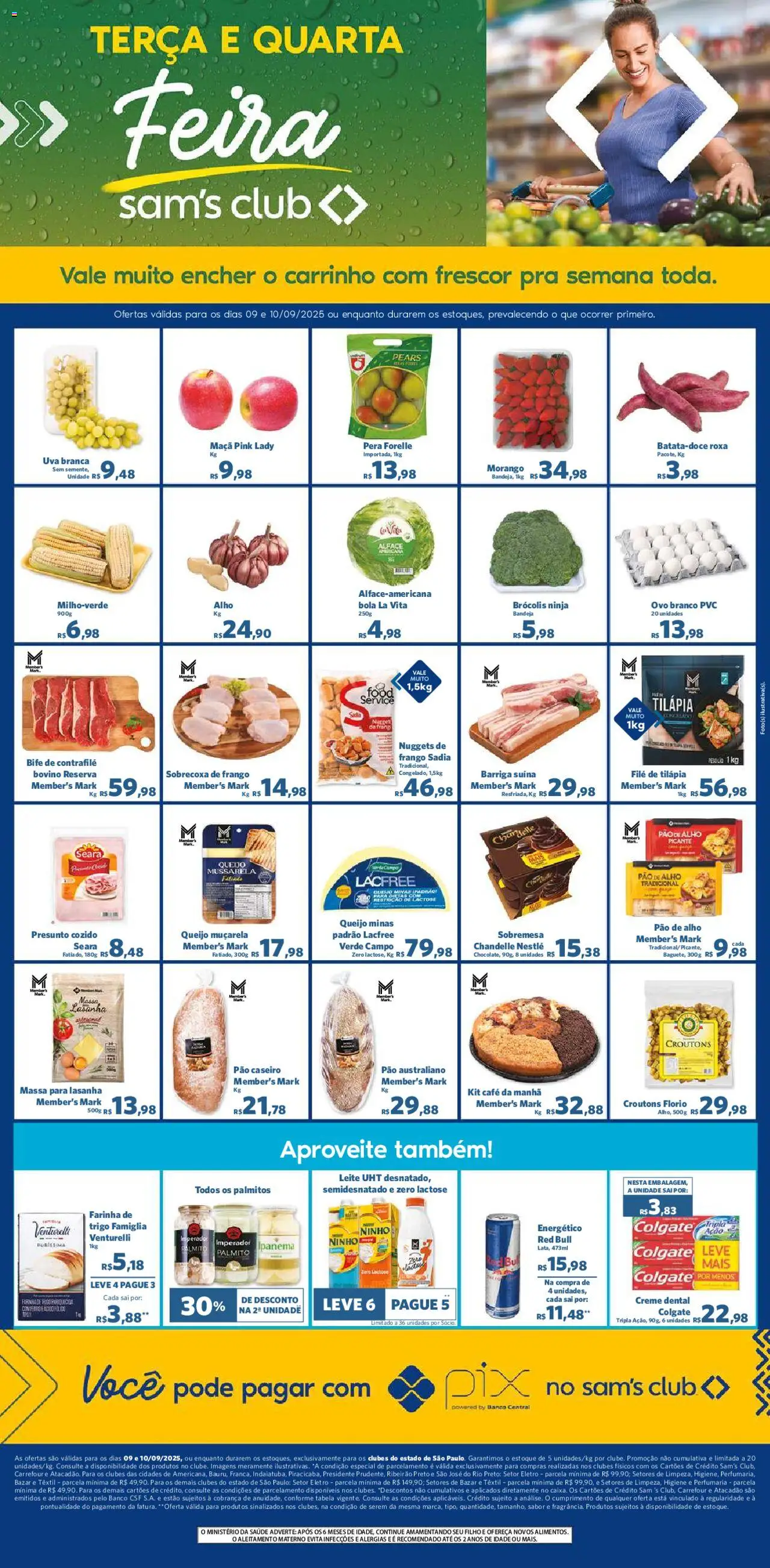 Sam's Club Folheto - válido de 09.09.2025 | Página: 1 | Produtos: Queijo, Creme, Bandeja, Filé de tilápia